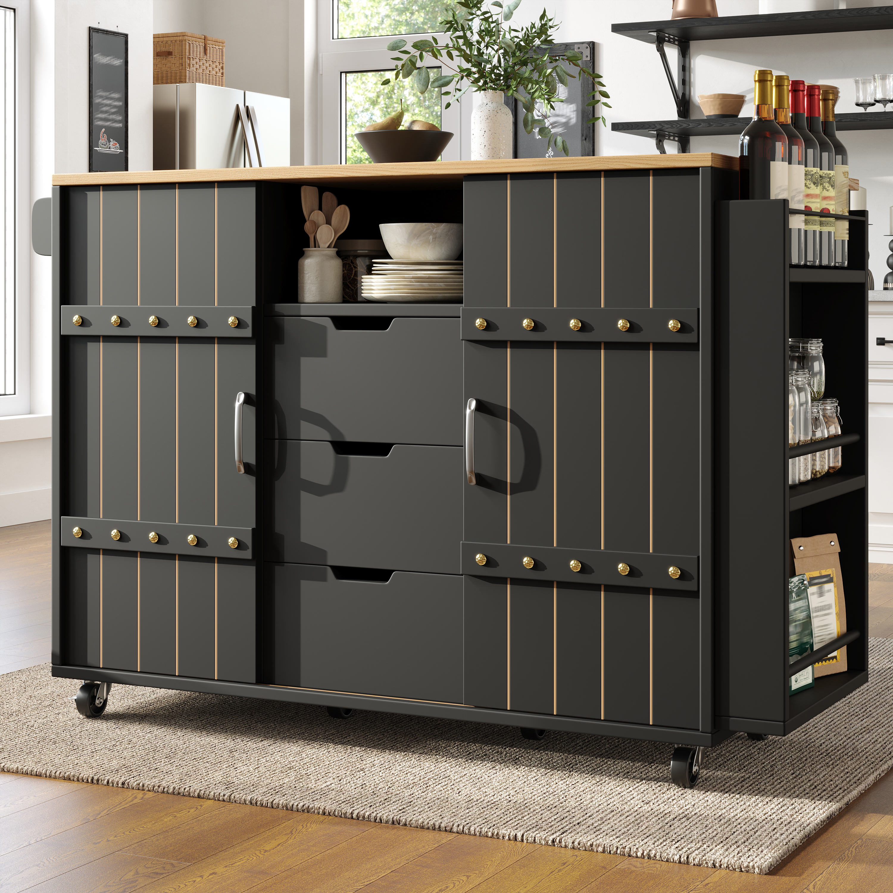 Küchenschrank, Servierwagen mit Holzmaserung, Küch