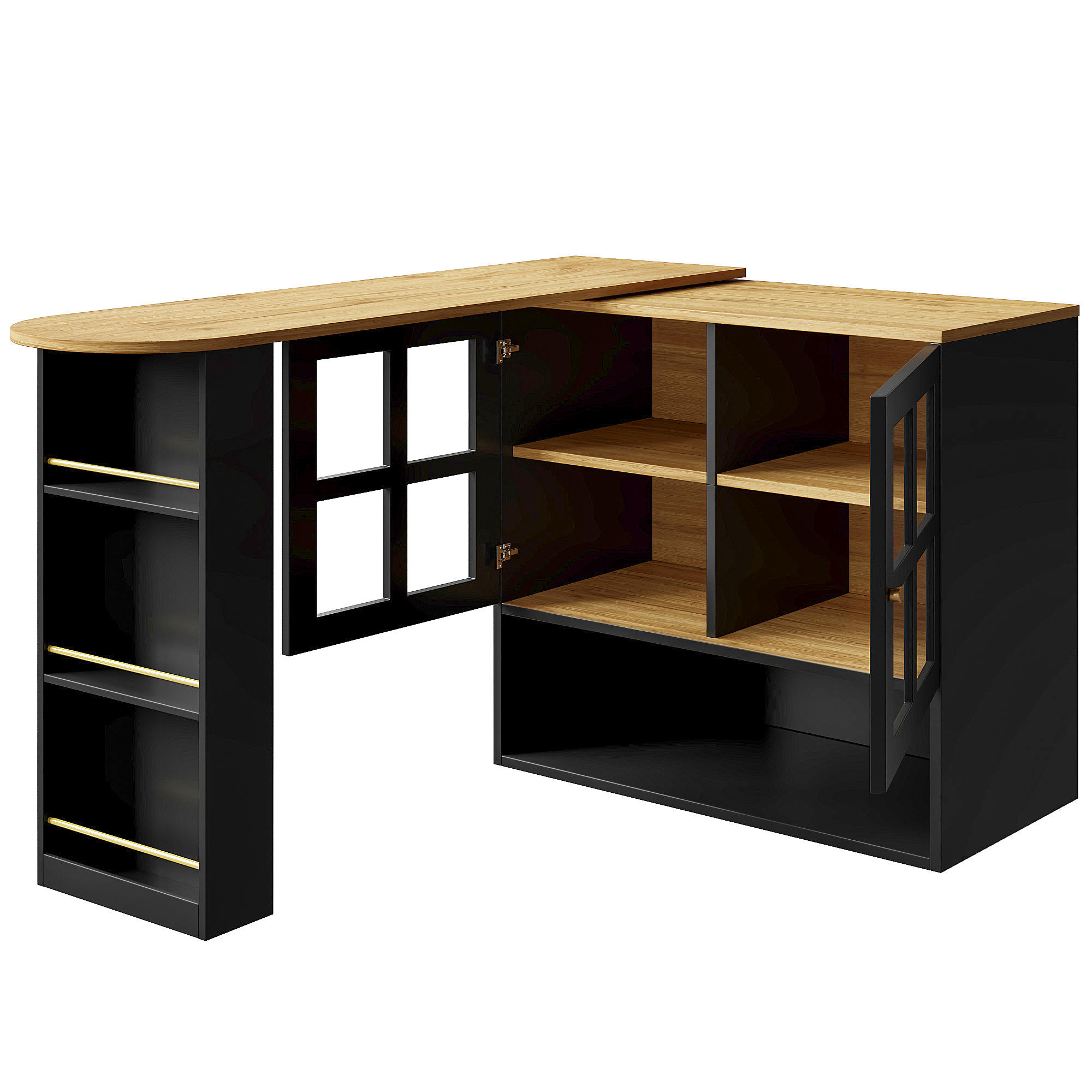 Buffet haut 138 cm extensible à 204 cm, portes verre trempé, poignées métal, MDF, pour salon et entrée, design élégant, beaucoup de rangement, style moderne, stabilité, facile montage, décoration - image 17