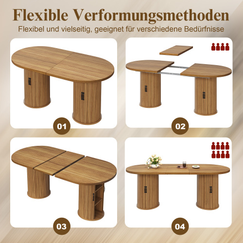 Positions d’extension de la table en MDF et métal