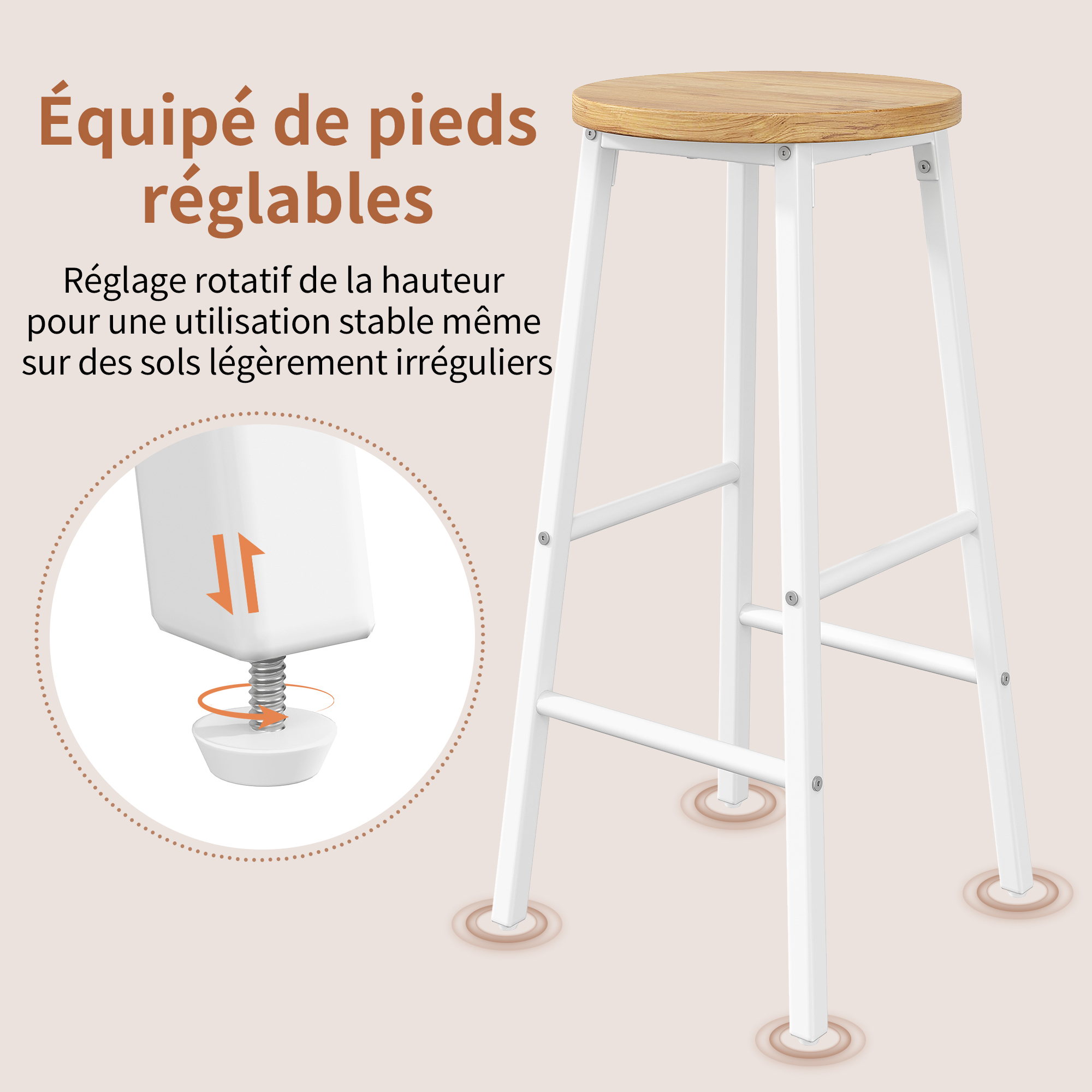 Chariot de service avec 2 tabourets de bar, desserte de cuisine et plan de travail rabattable avec porte-serviettes, étagère à épices, casier à vin et étagères réglables, pour salle à manger, salon