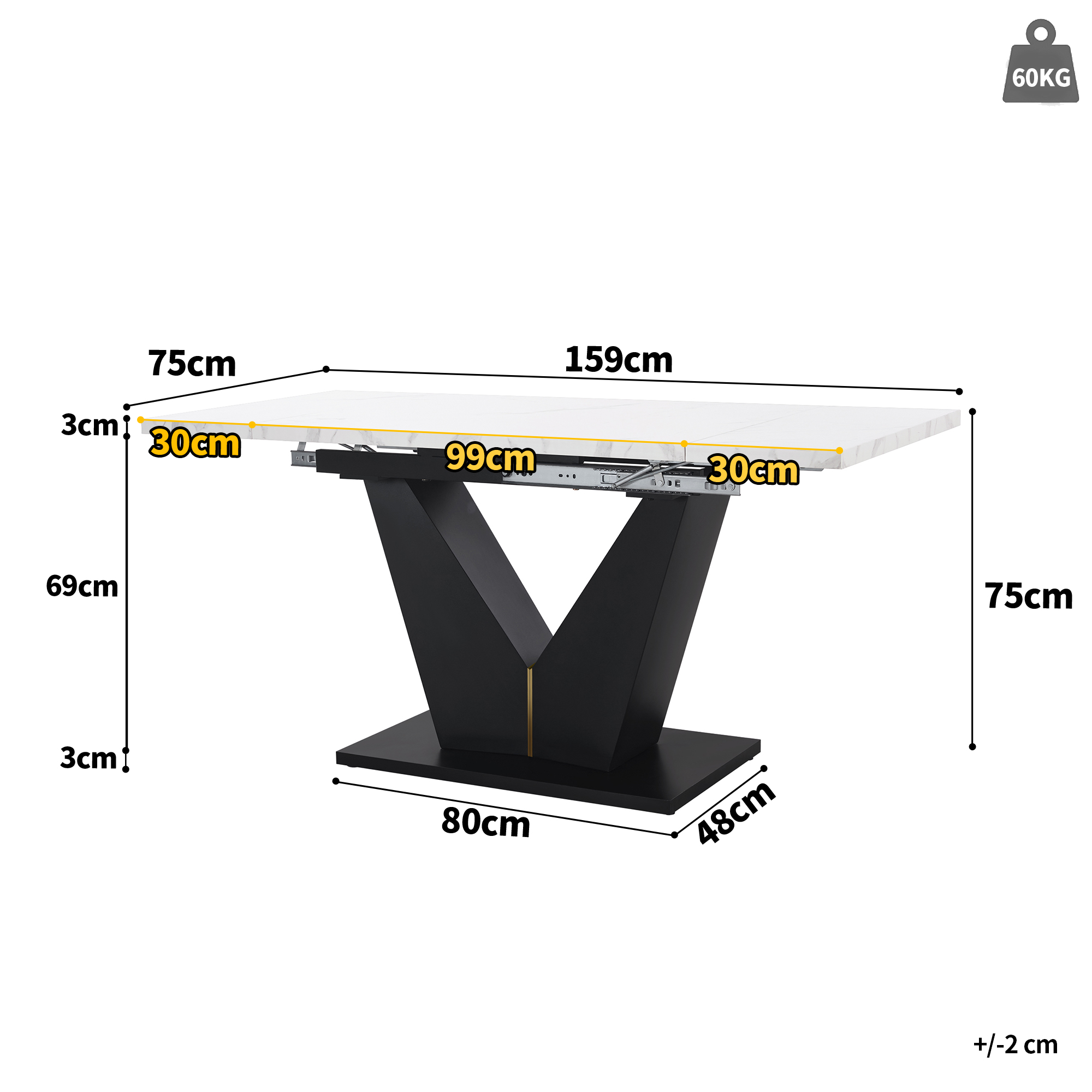 Table extensible blanc noir vue 3