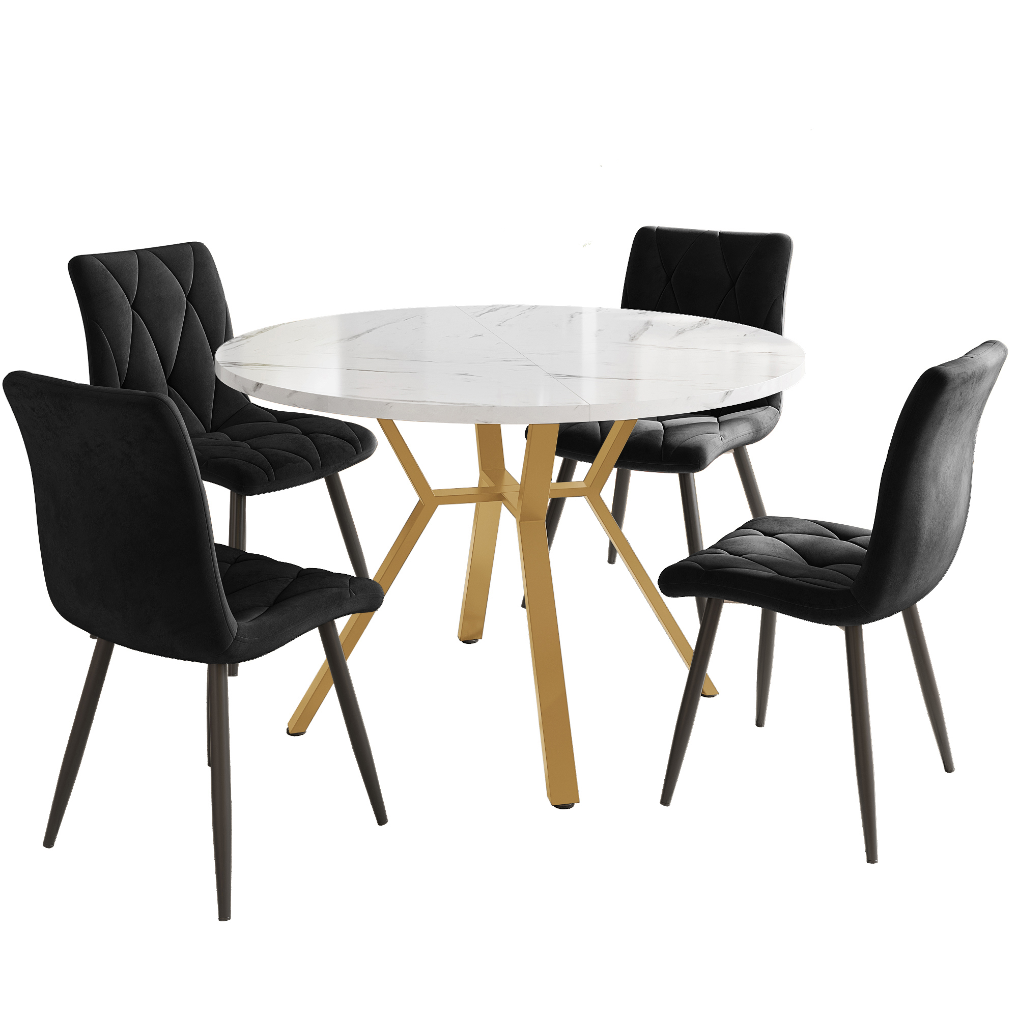 Ensemble table et chaises, 5 pièces, 1 table + 4 chaises, métal et acier, noir - vue 2