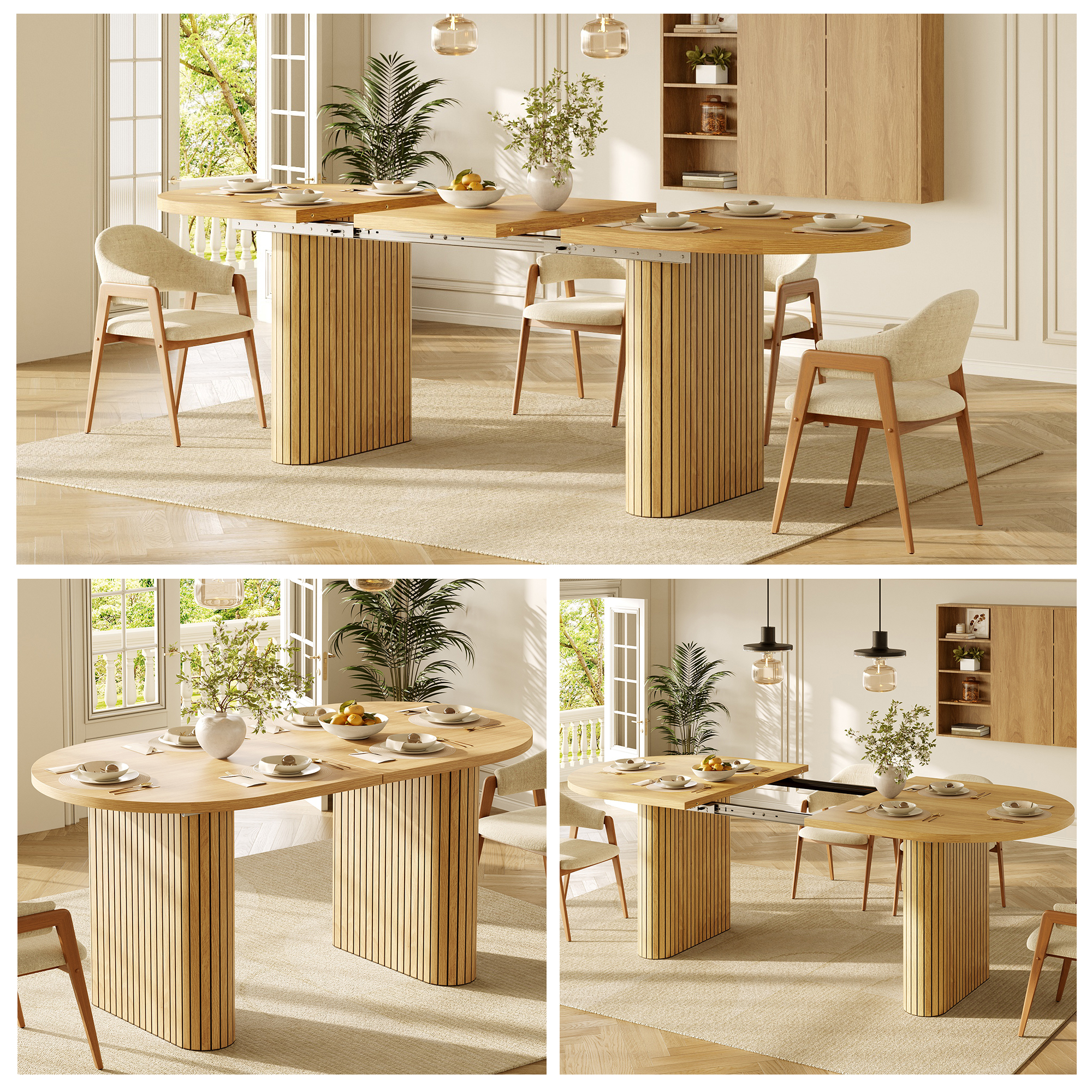 Ausziehbarer Esstisch 120-160cm, ovaler Holztisch 