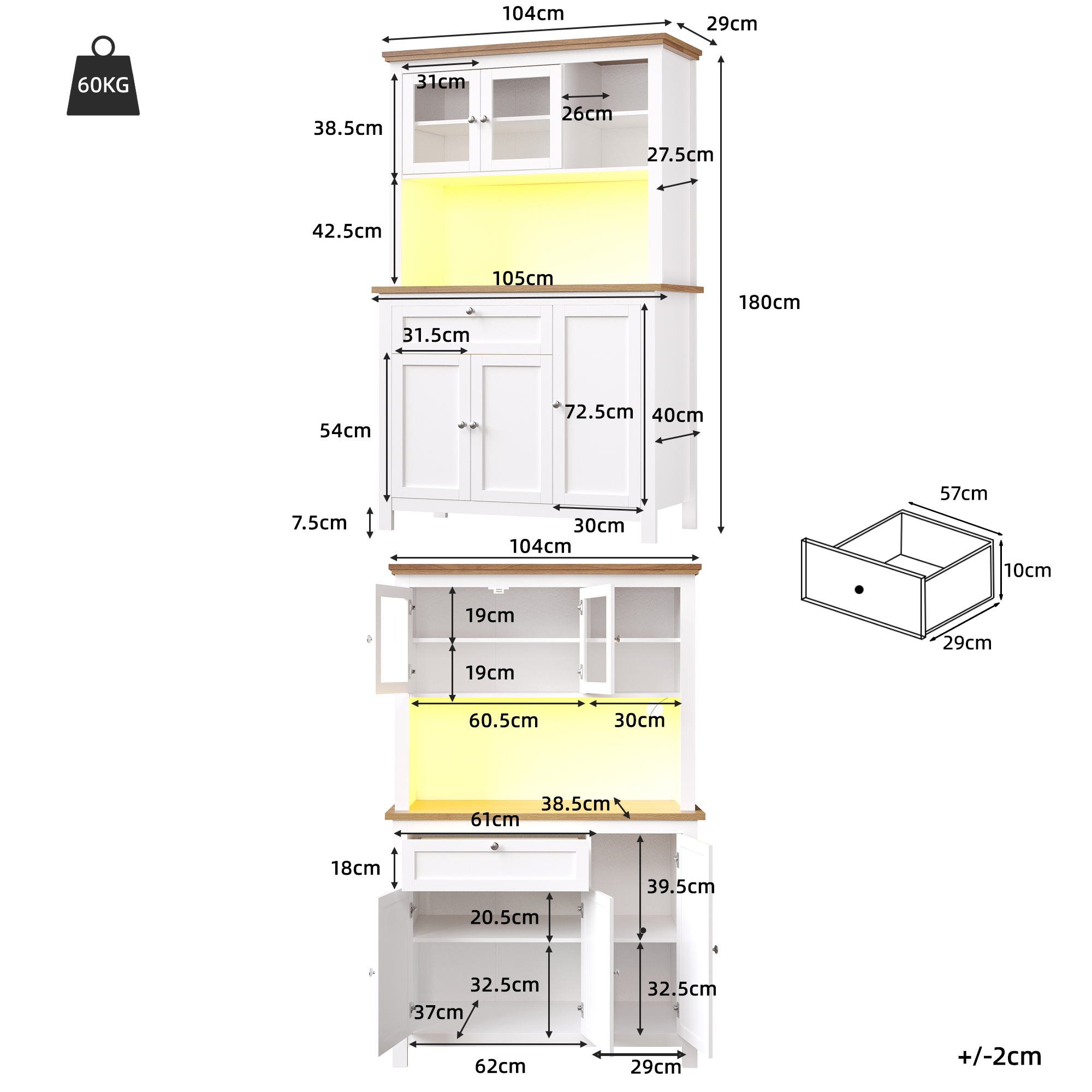 Küchenschrank(104×40×180cm), Hochschrank Küchenbuf