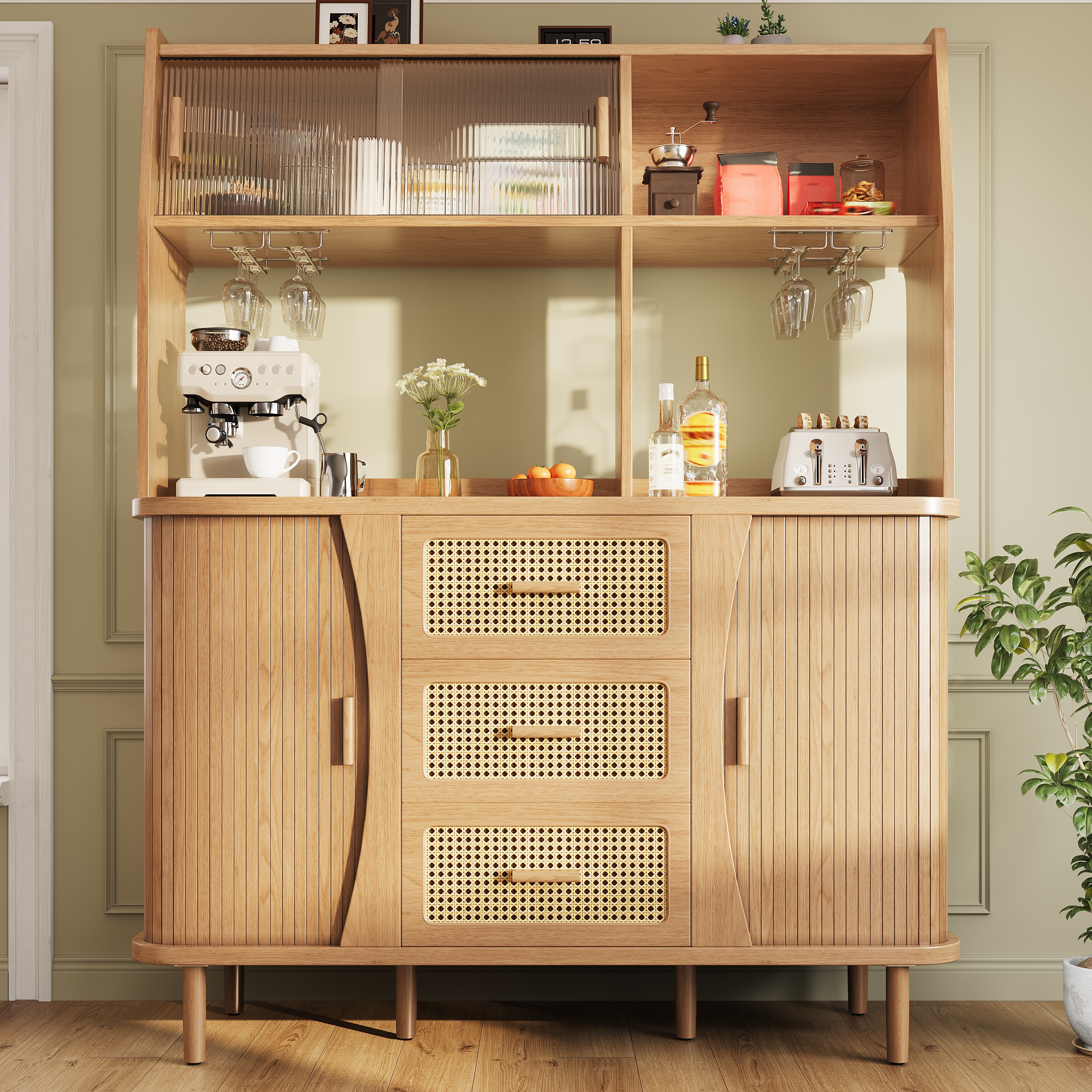 Hochwertiger Buffetschrank mit Rattanoptik & Glass
