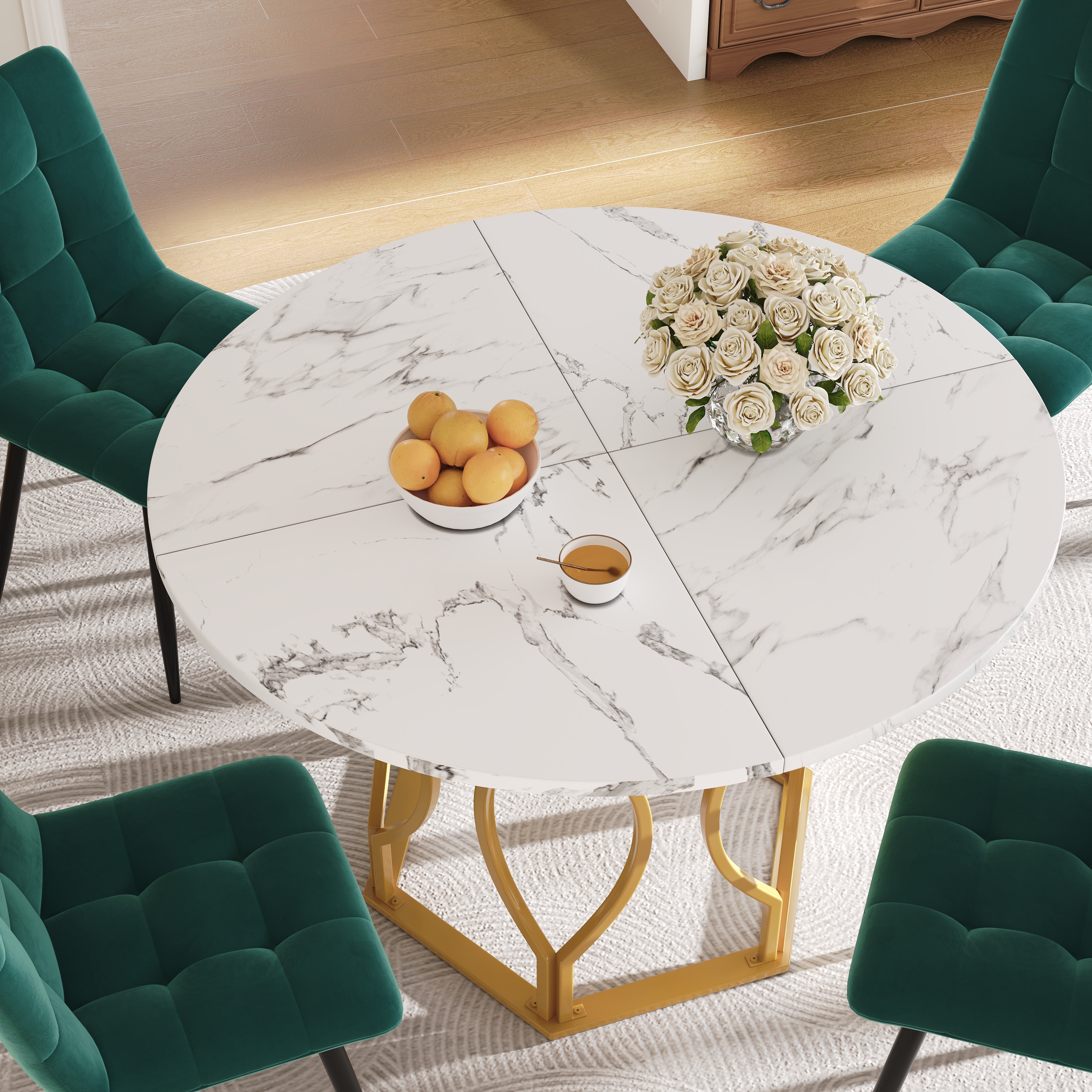 Table ronde doré blanc 100x100 6p vue 1