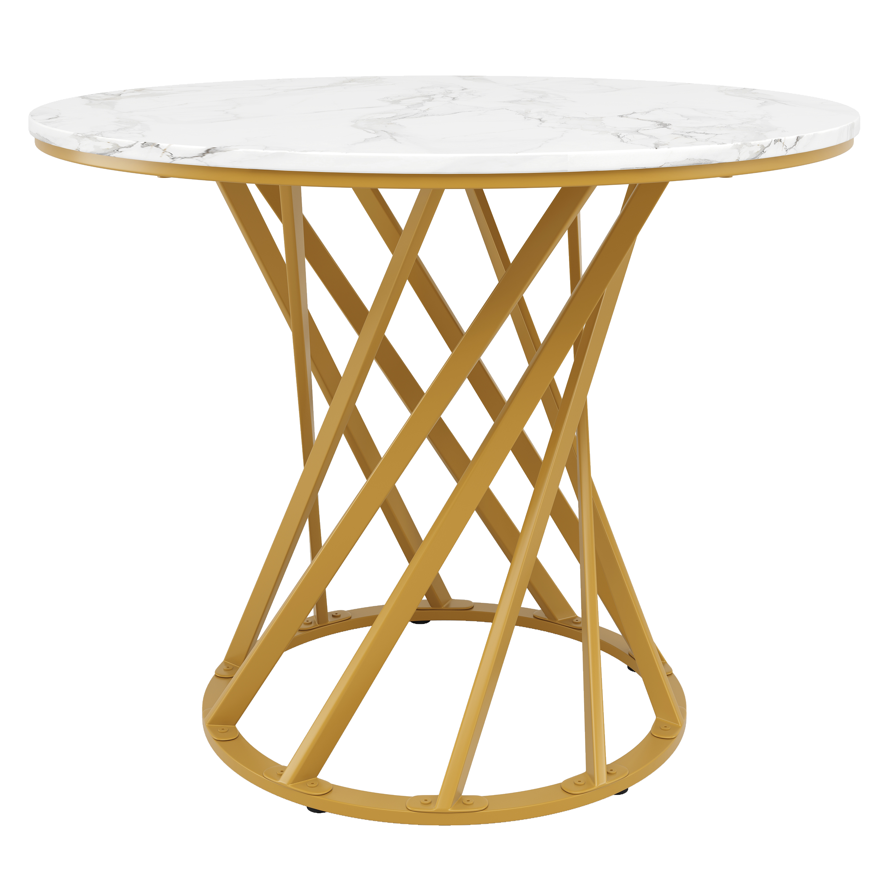Table ronde doré blanc var vue 1