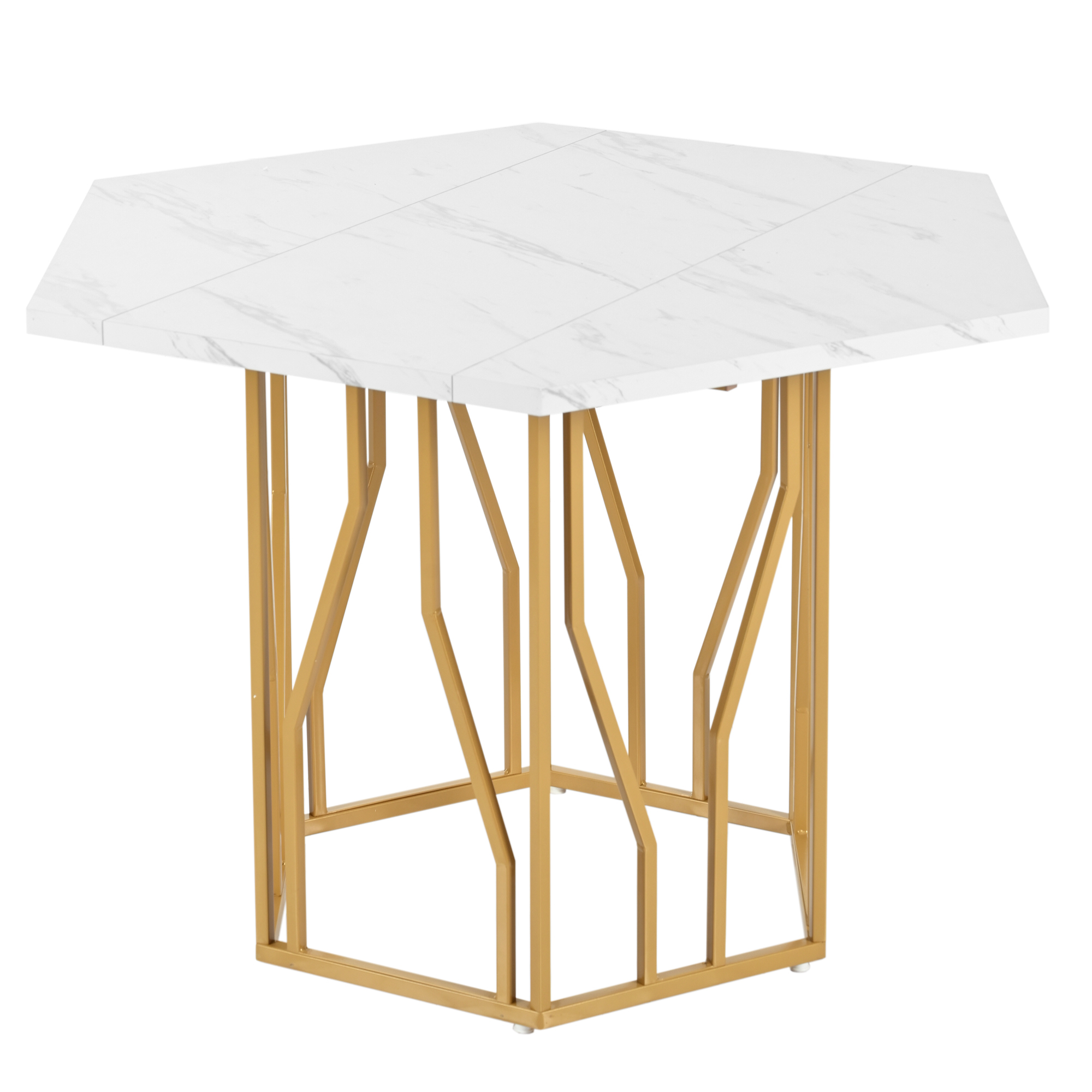 Table hexagonale doré blanc vue 4