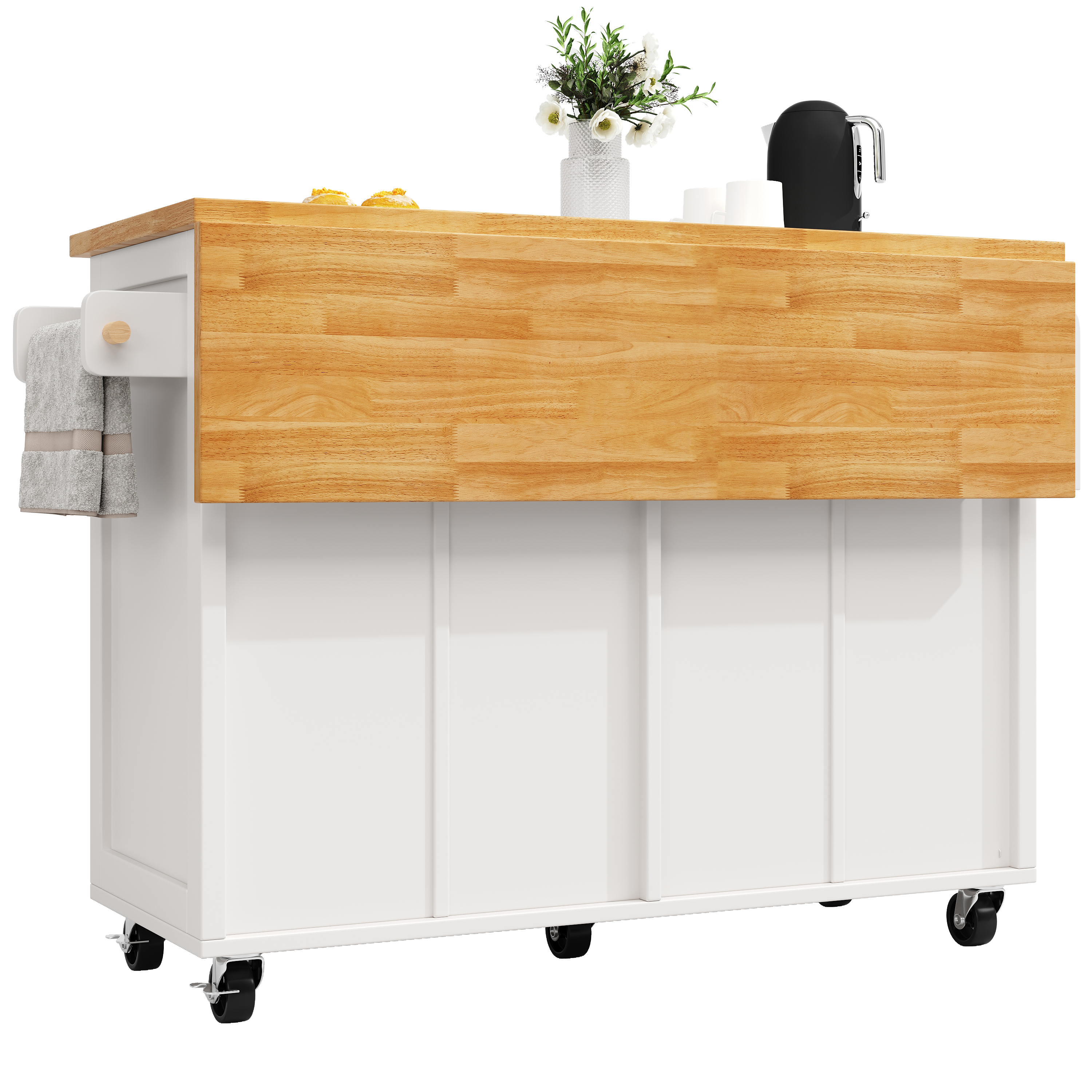 Chariot de service MDF/PB avec portes verre sécurité, plateau extensible, 5 roues (2 avec freins), convertible en buffet, pour cuisine et salon, design moderne, beaucoup de rangement, mobilité, stabilité, fonctionnalité - image 19