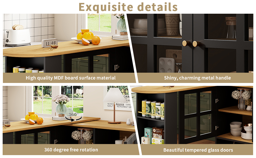 Buffet haut 138 cm extensible à 204 cm, portes verre trempé, poignées métal, MDF, pour salon et entrée, design élégant, beaucoup de rangement, style moderne, stabilité, facile montage, décoration - image 23