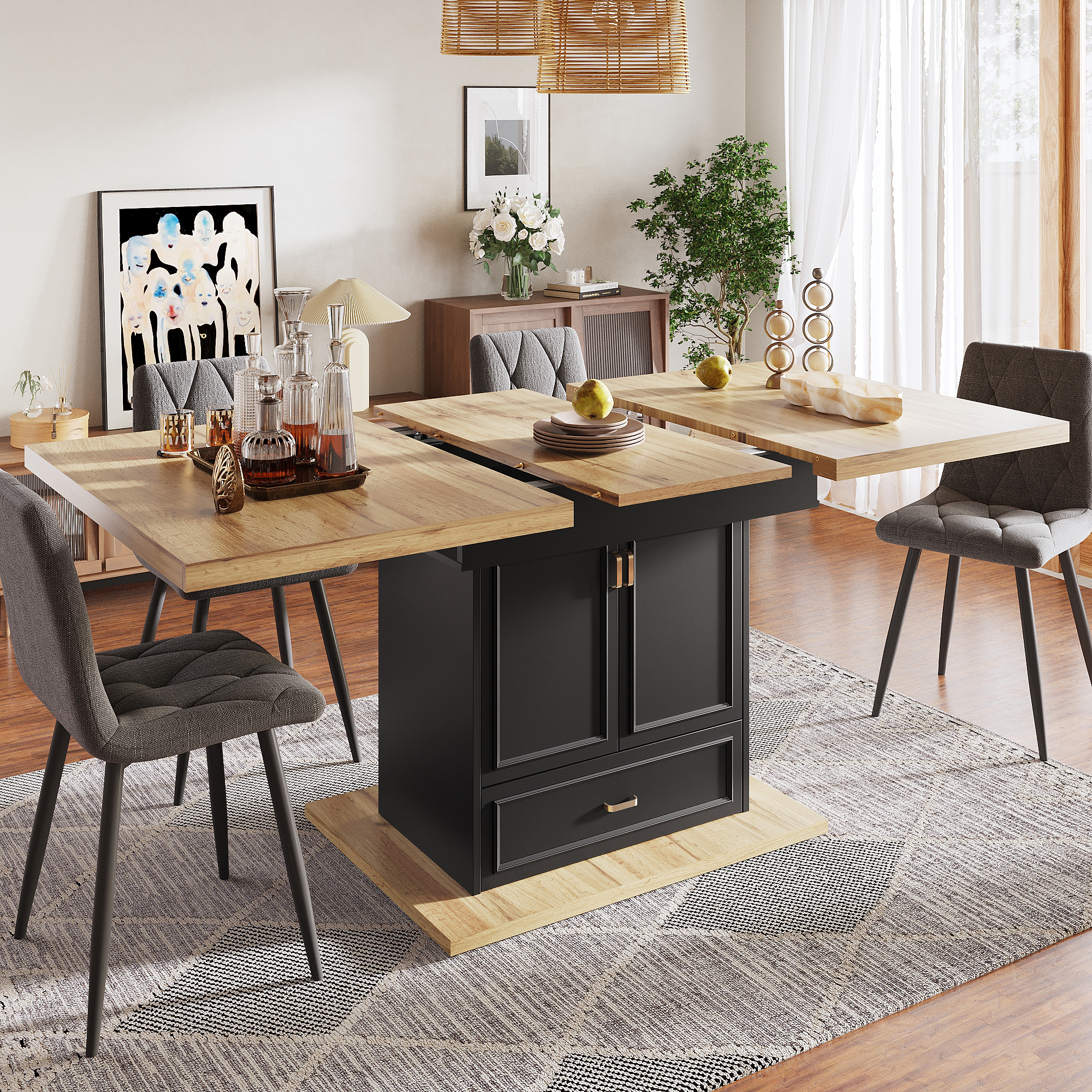 Table natural wood tiroirs vue 1