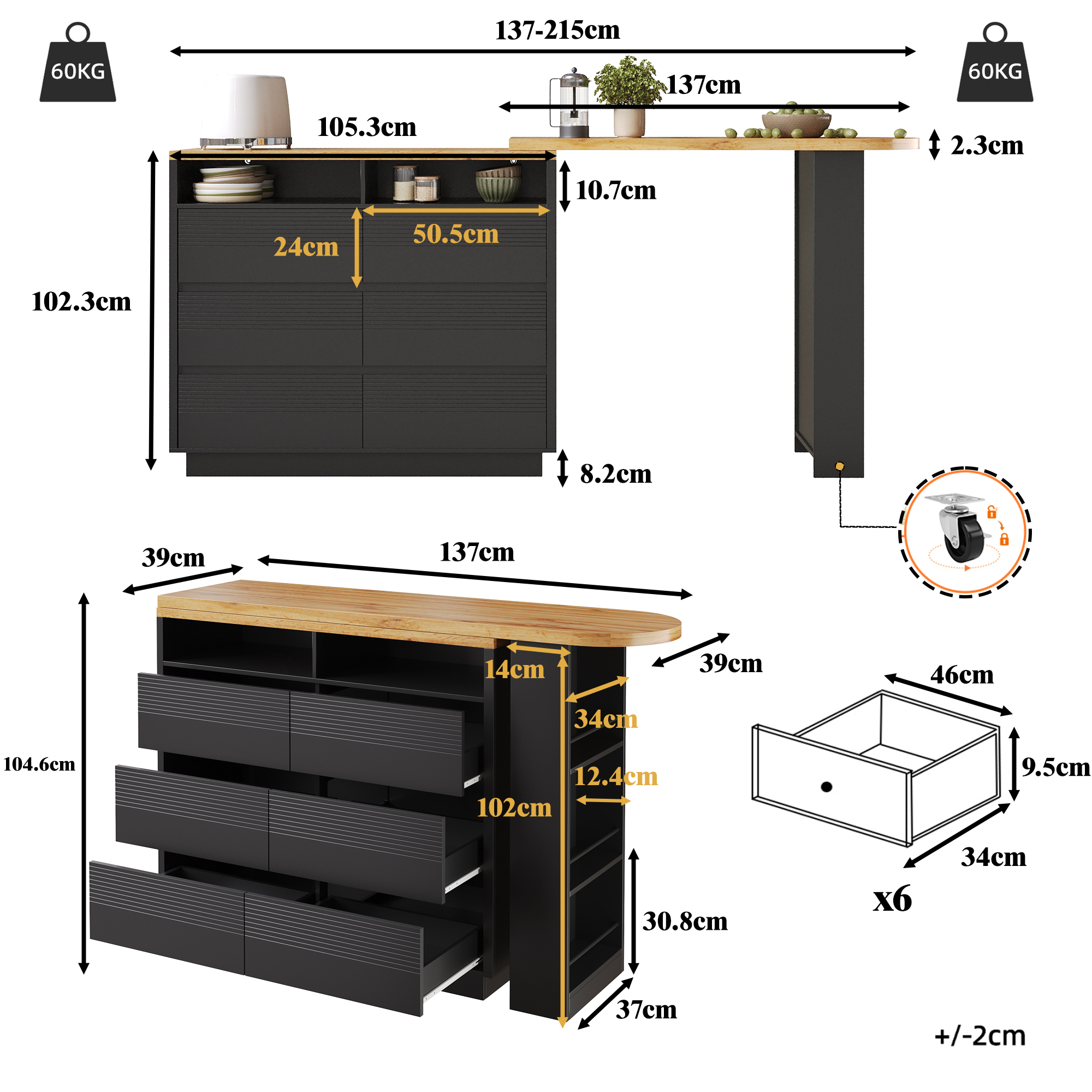 Dimensions du table haute