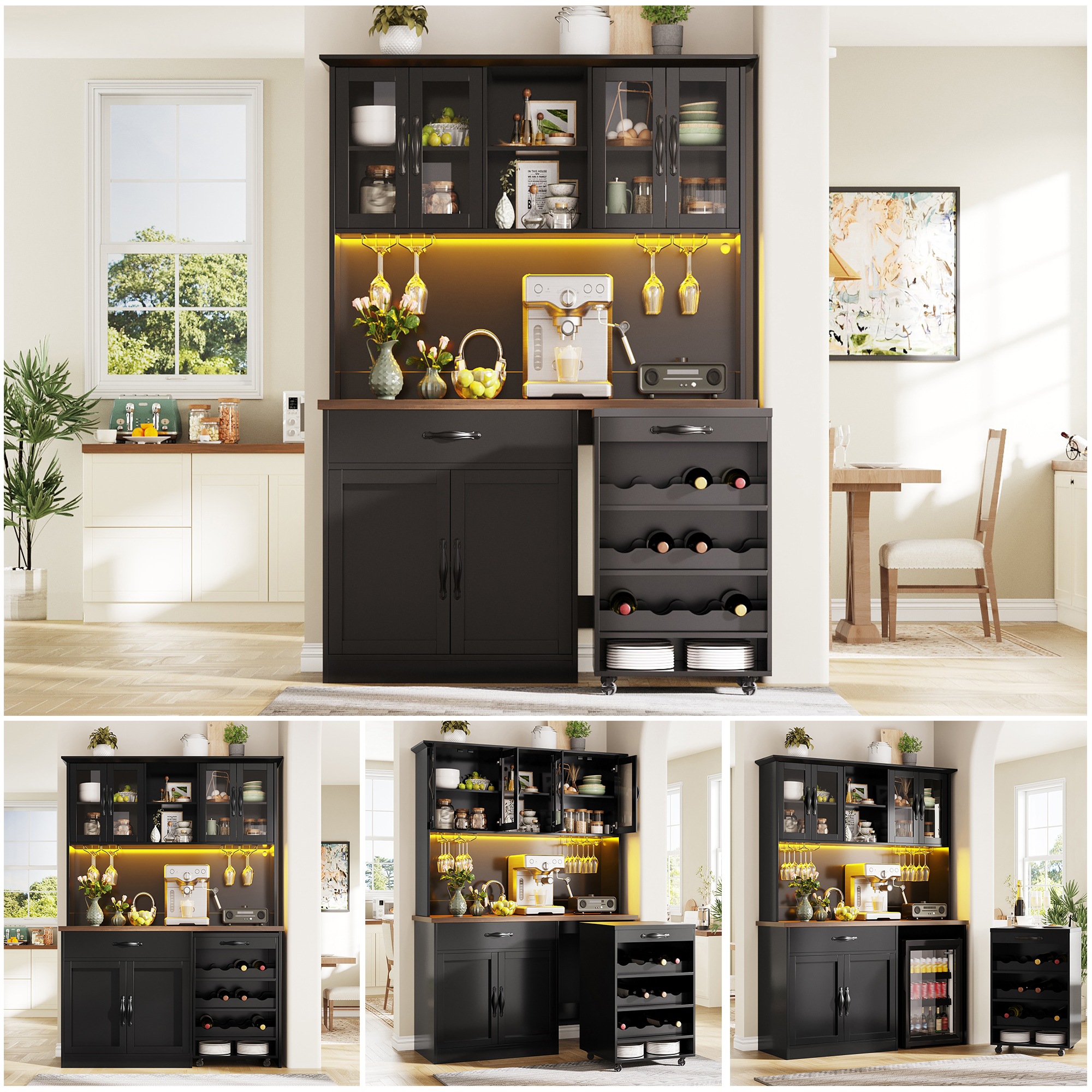 140cm Küchenschrank mit Rollwagen, Hochschrank mit