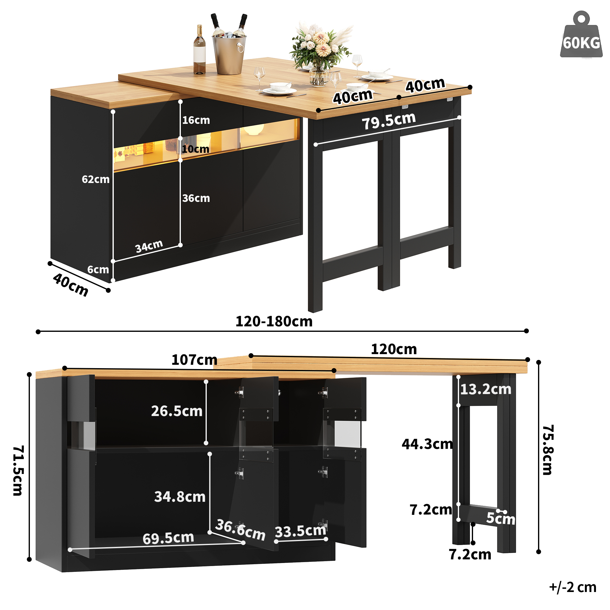 Buffet avec portes vitrées
