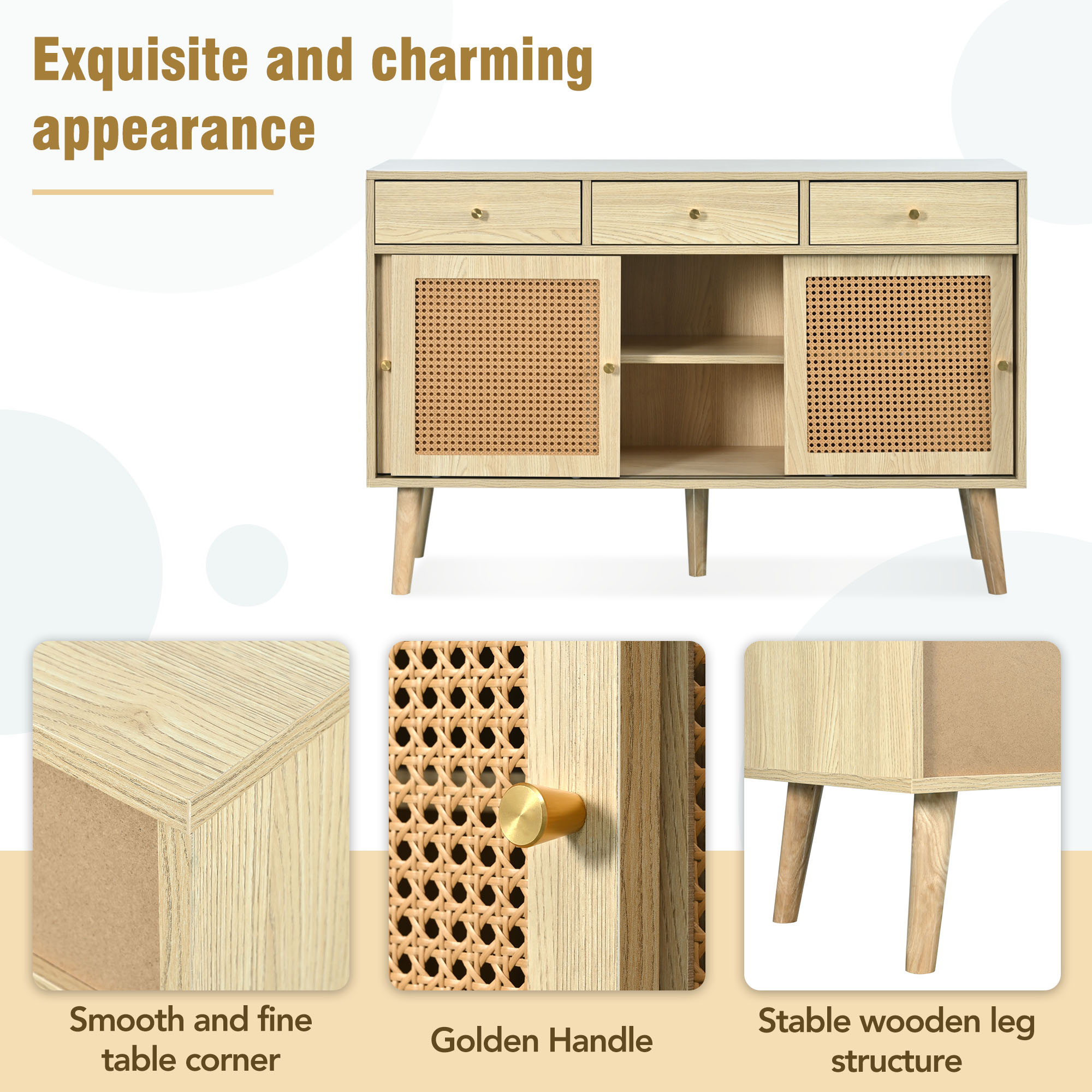 Sideboard, Kommode mit 3 Schubladen  und 3 Schiebe