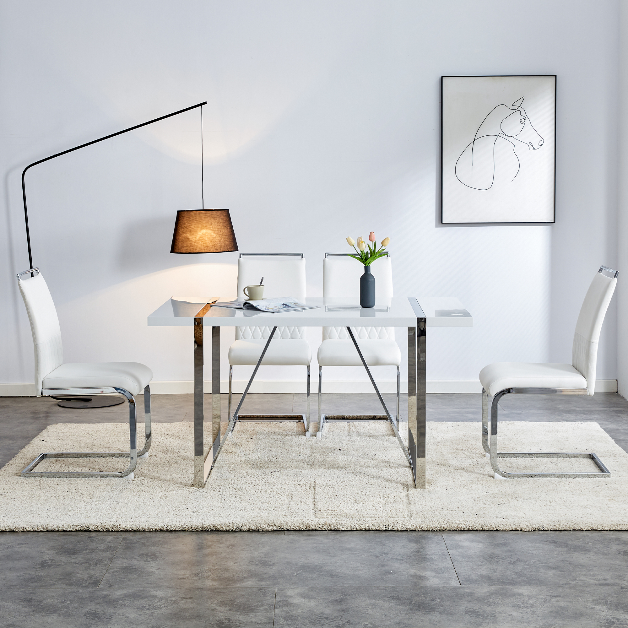 Chaise de salle à manger, lot de 4, assise rembourrée, 42 x 48 x 95 cm, similicuir et tissu effet lin, blanc - vue 4