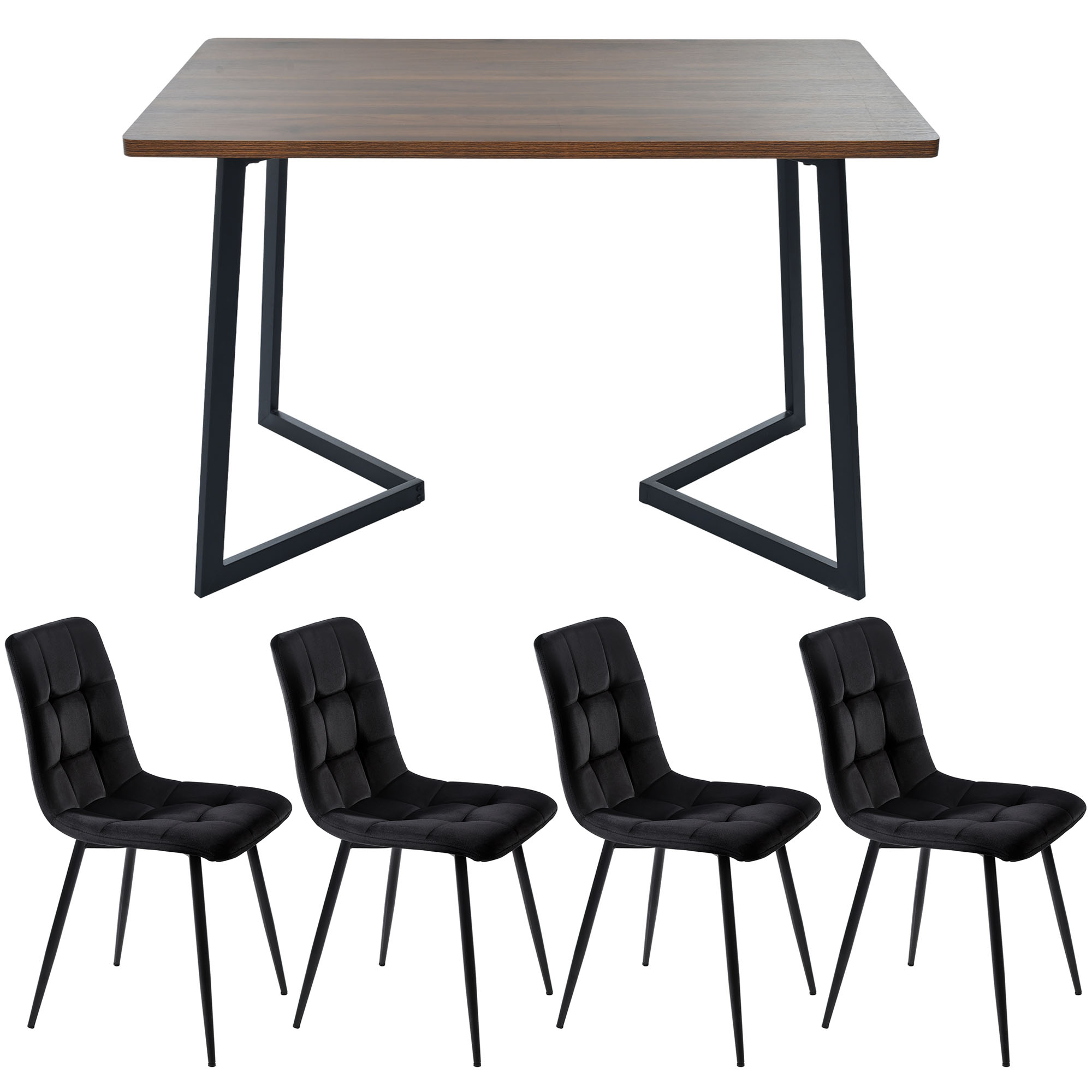 Ensemble table et chaises, 5 pièces, 1 table + 4 chaises, métal et bois, noir - vue 3