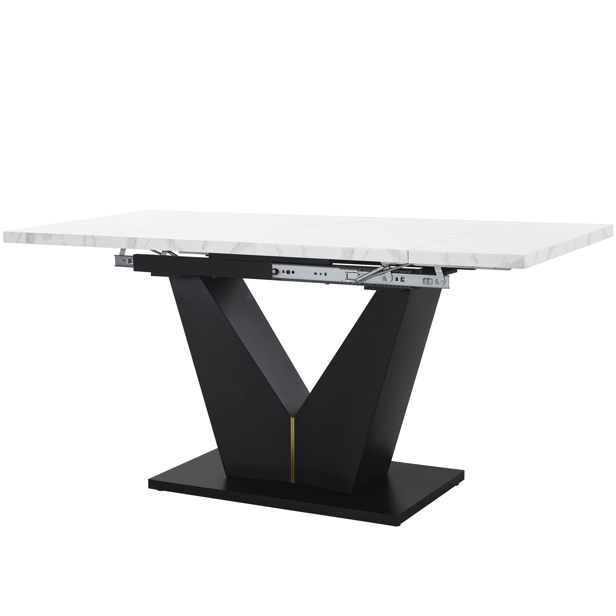Ensemble table et chaises, 5 pièces, 1 table + 4 chaises, extensible, velours et MDF, noir - vue 2