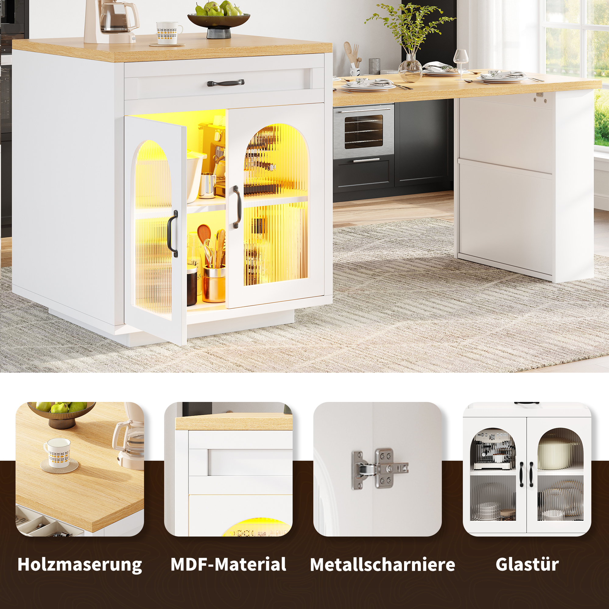 Ausziehbare Kücheninsel mit LED-Beleuchtung, moder