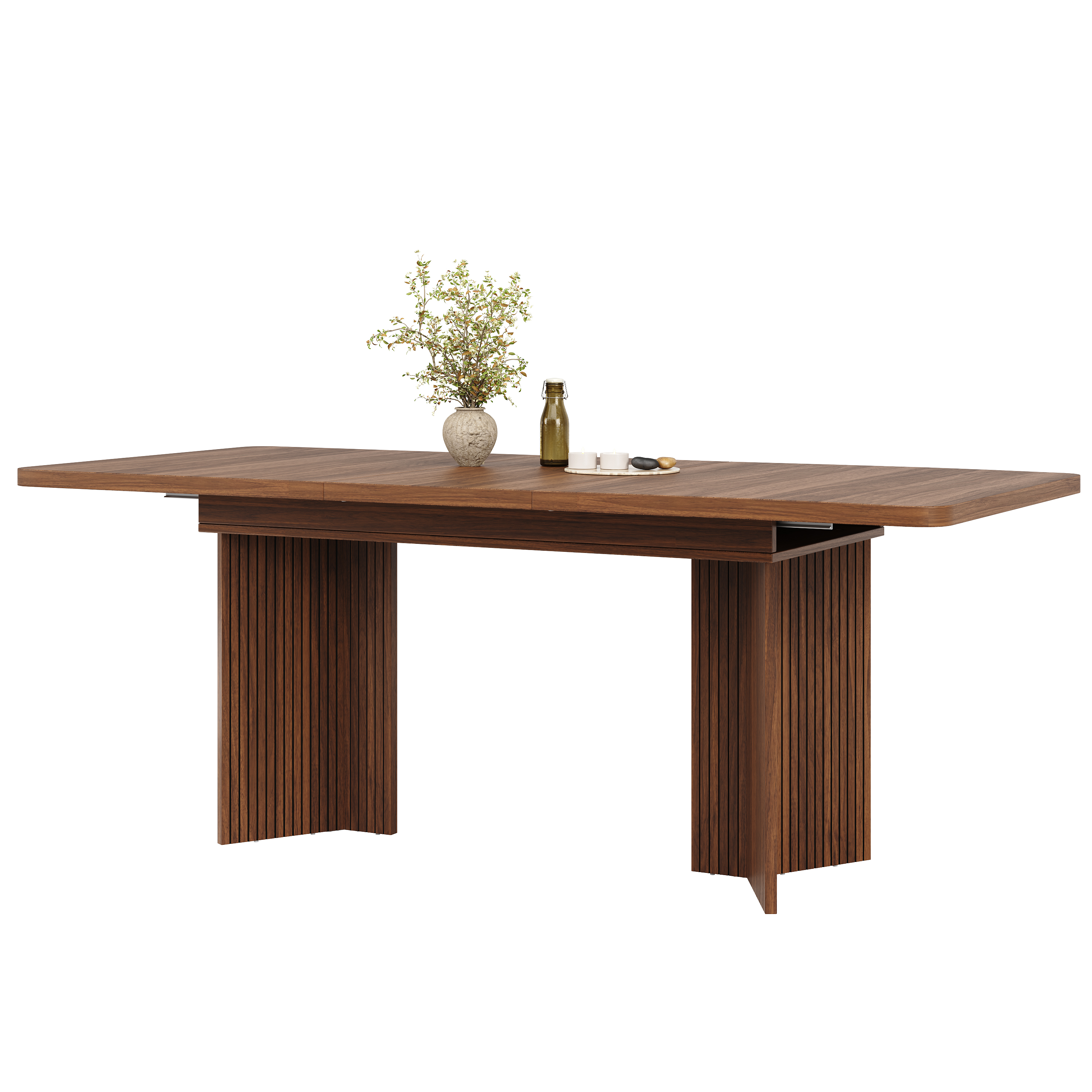Table à manger extensible 120–160 cm x 80 x 76,1 cm, pieds en V rainurés, MDF, Marron - détails