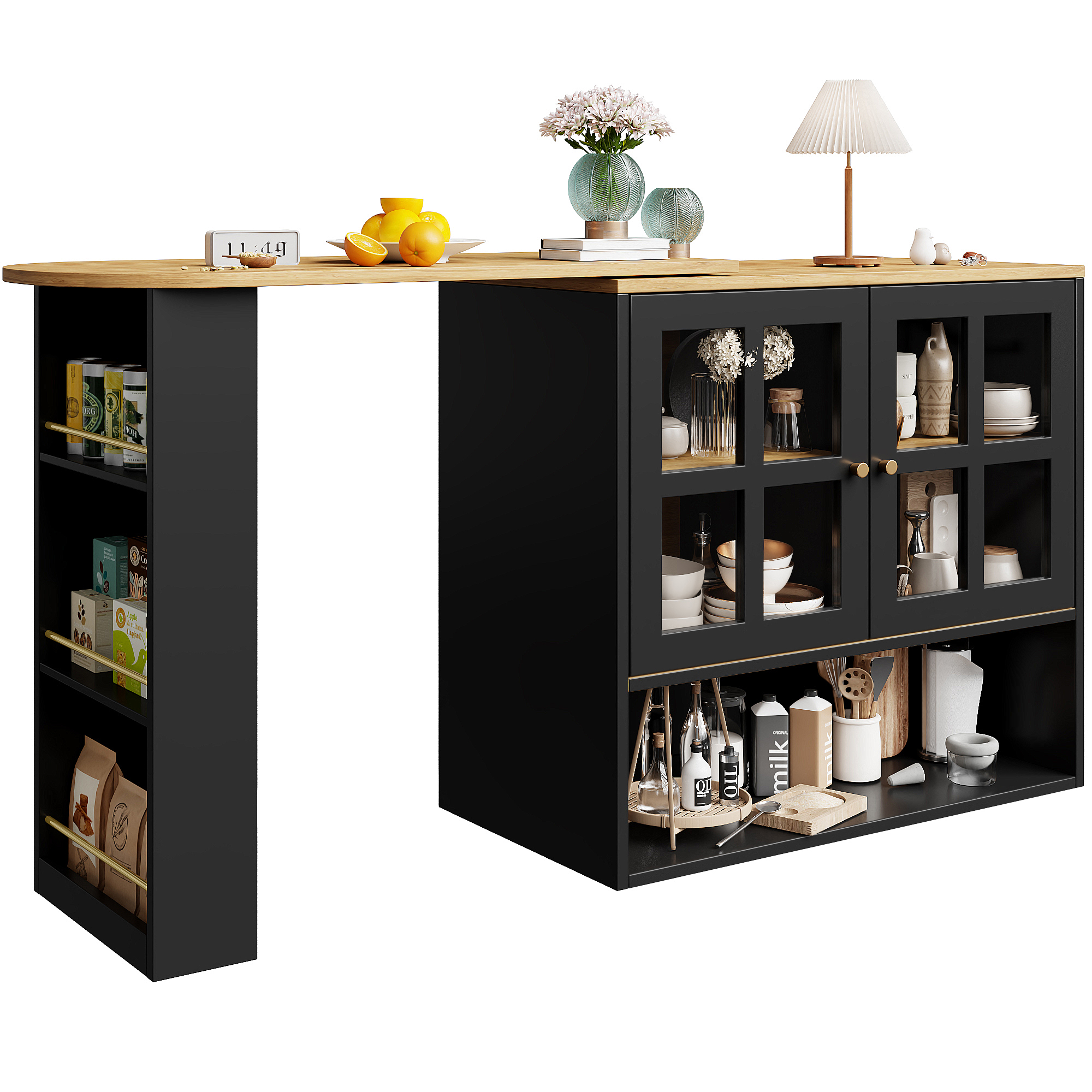 Buffet haut 138 cm extensible à 204 cm, portes verre trempé, poignées métal, MDF, pour salon et entrée, design élégant, beaucoup de rangement, style moderne, stabilité, facile montage, décoration - image 13