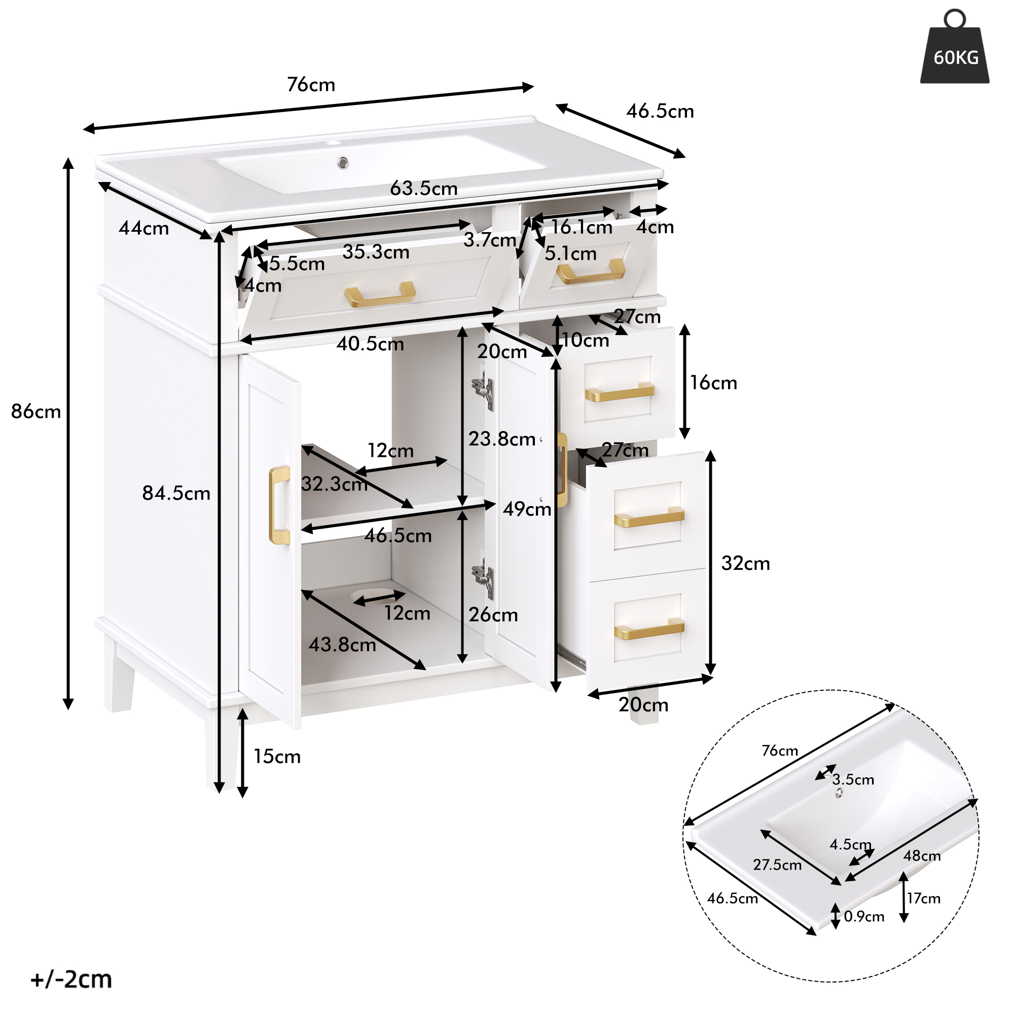 Dimensions du meuble vasque