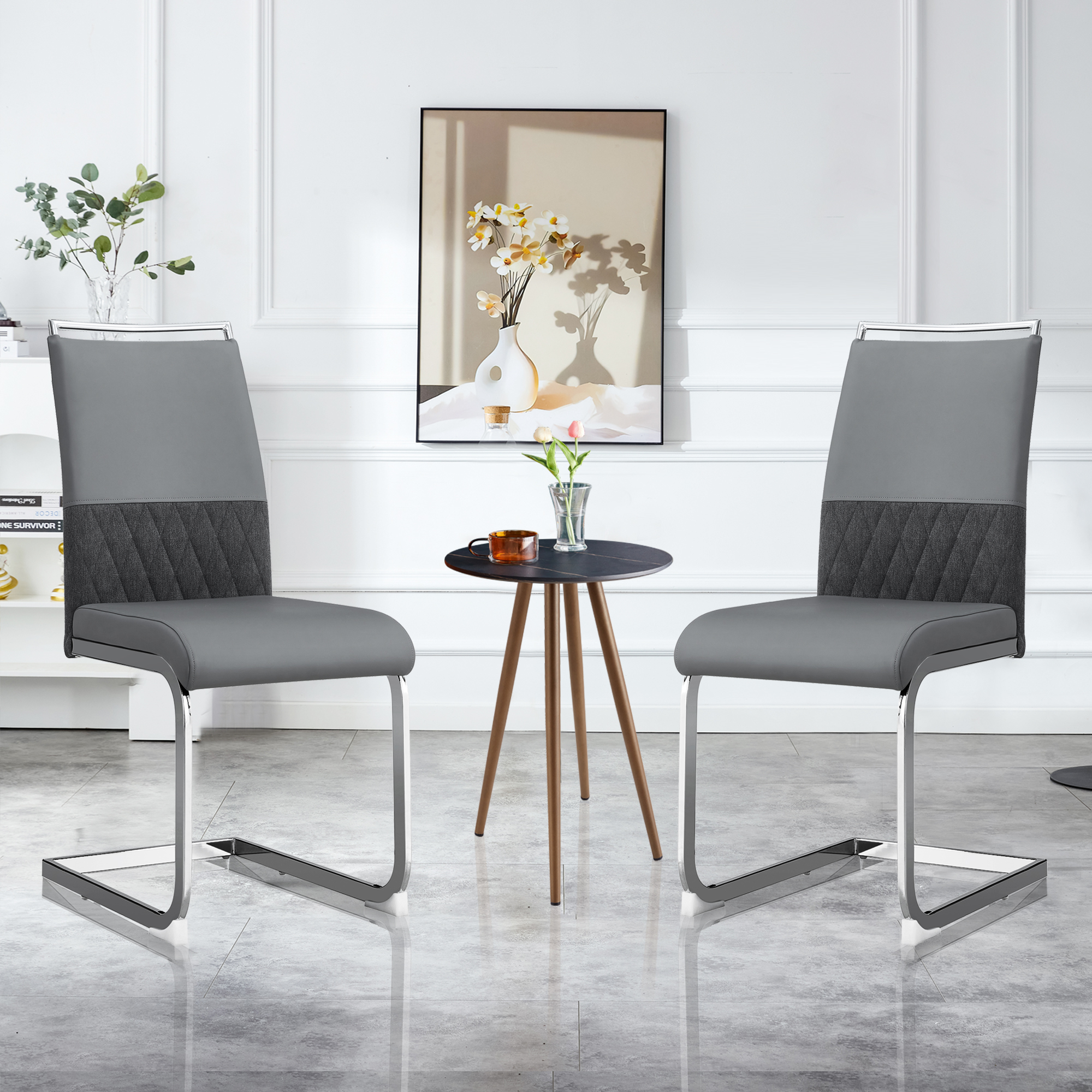 Chaise de salle à manger, lot de 4, assise rembourrée, 42 x 48 x 95 cm, similicuir et tissu effet lin, gris - vue 2