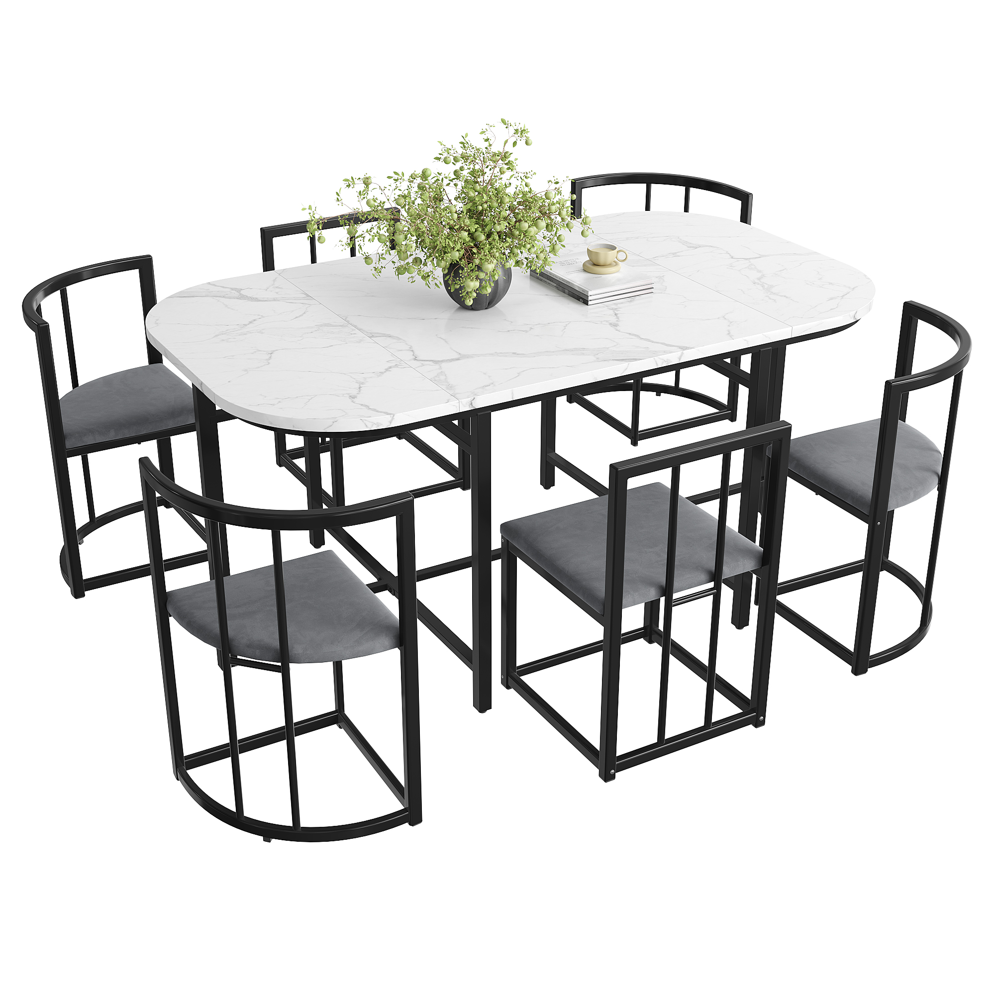 Ensemble table et chaises, 7 pièces, 1 table + 6 chaises, 140 x 80 x 76 cm, métal et MDF, noir - vue 5