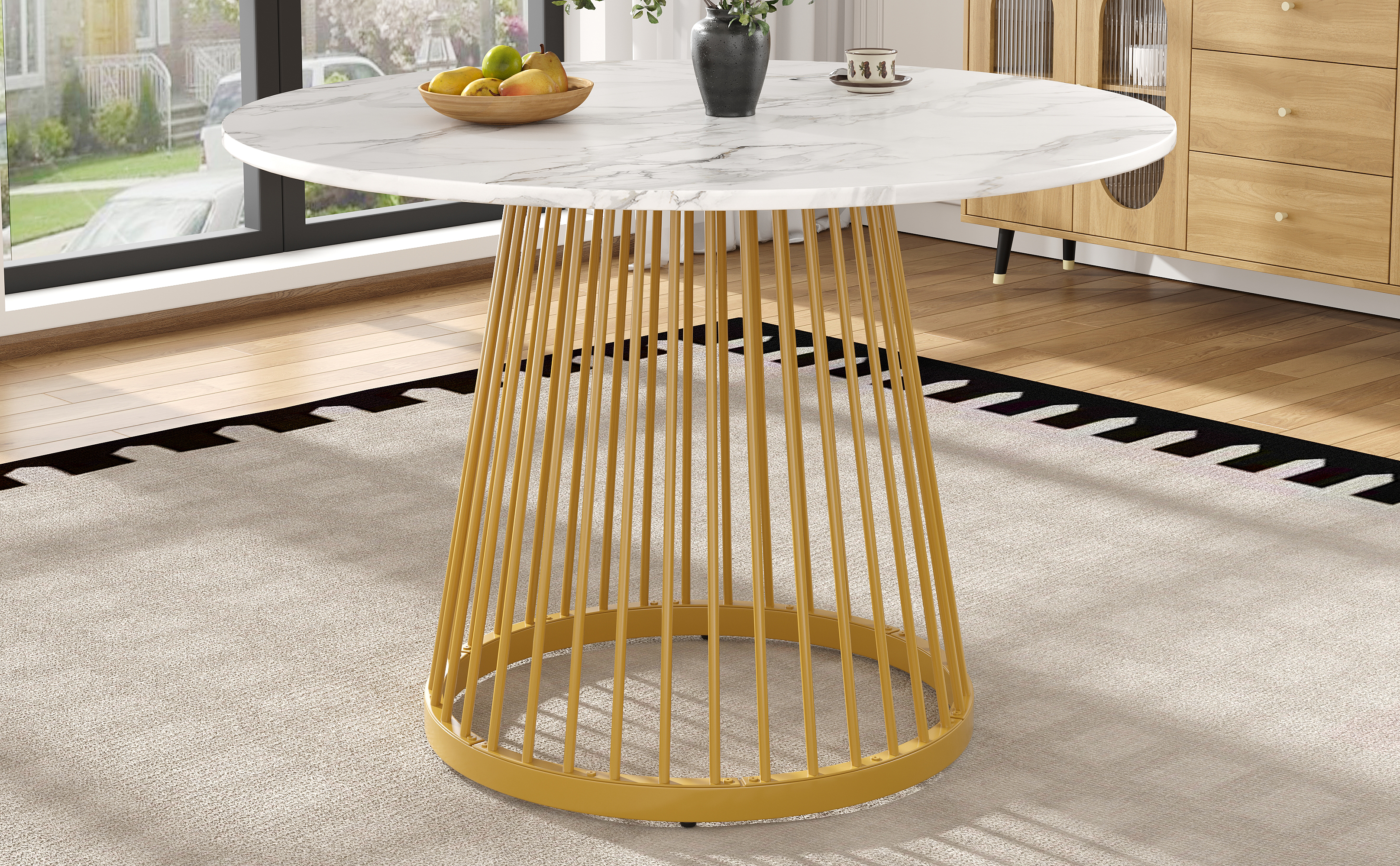 Table ronde doré blanc vue 1