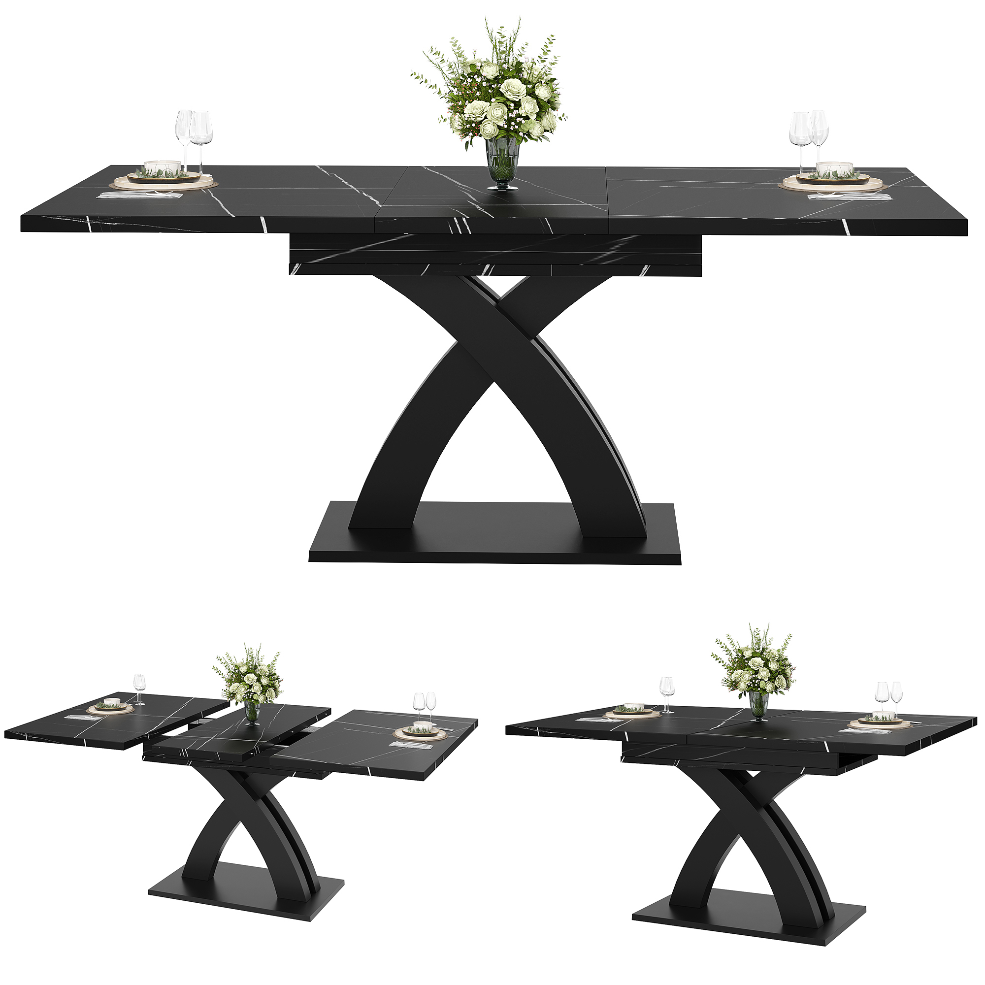 Table extensible noir 80x76 vue 1