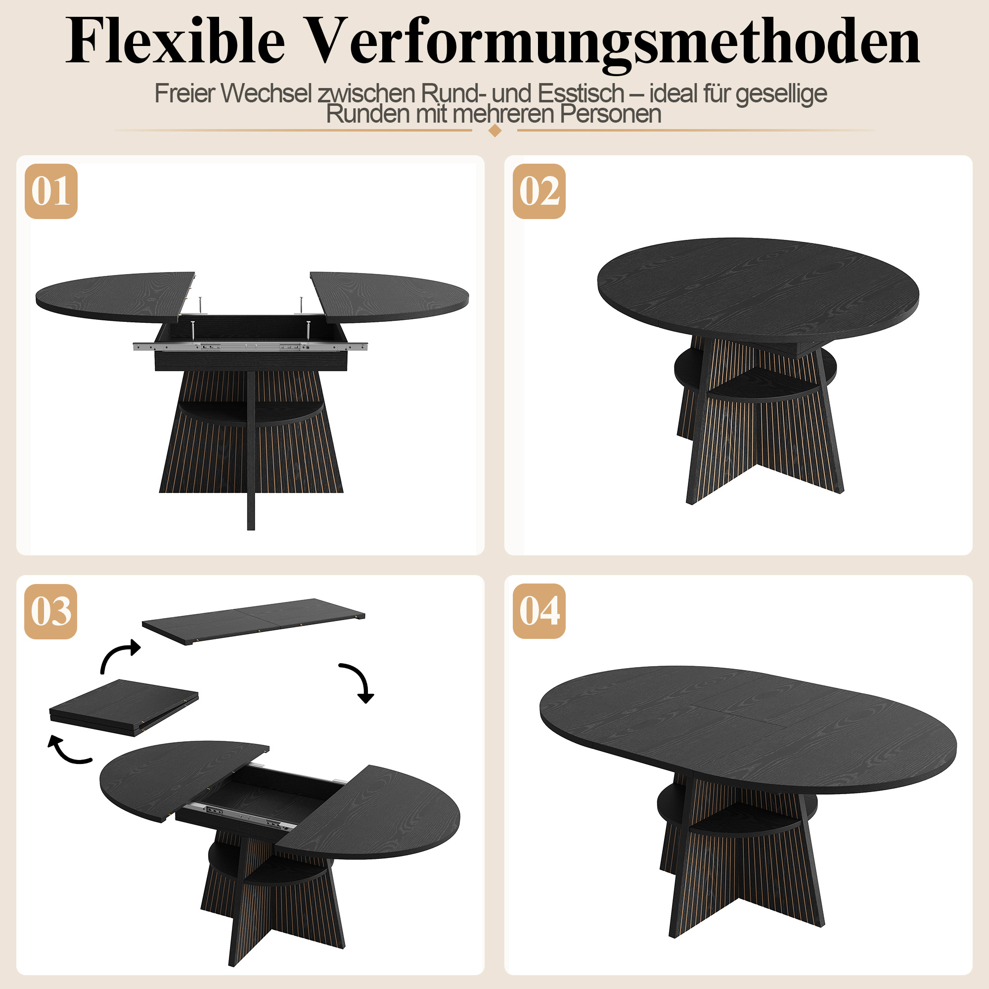 Détail table à manger extensible noire
