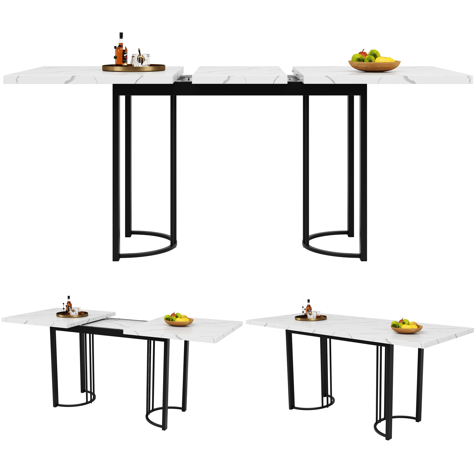 Ensemble table et chaises, 5 pièces, 1 table + 4 chaises, extensible, métal et velours, noir - vue 3