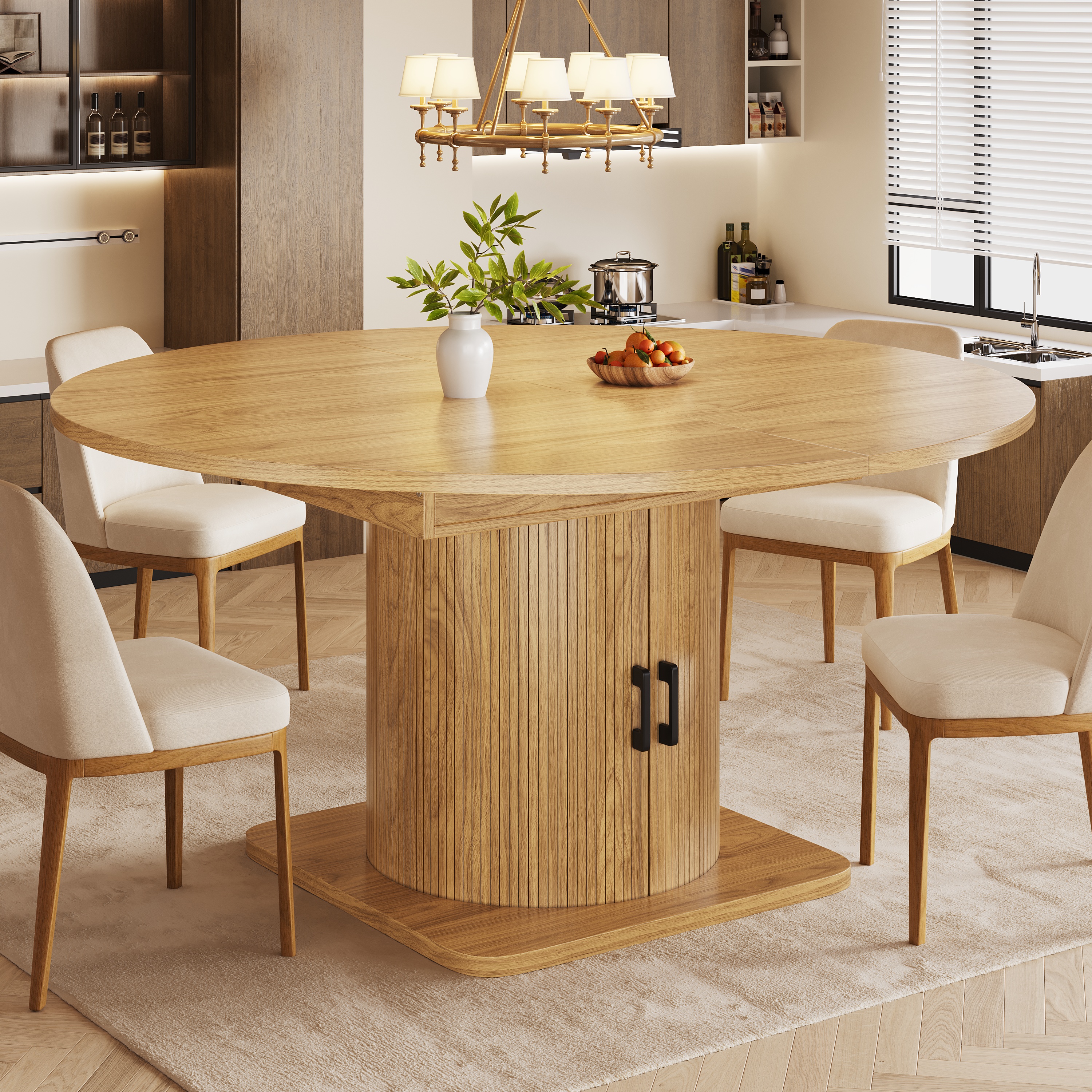 Table à manger extensible avec espace de rangement, table multifonctionnelle avec étagères amovibles, table de cuisine peu encombrante pour petites pièces et salles à manger, plateau en MDF, marron