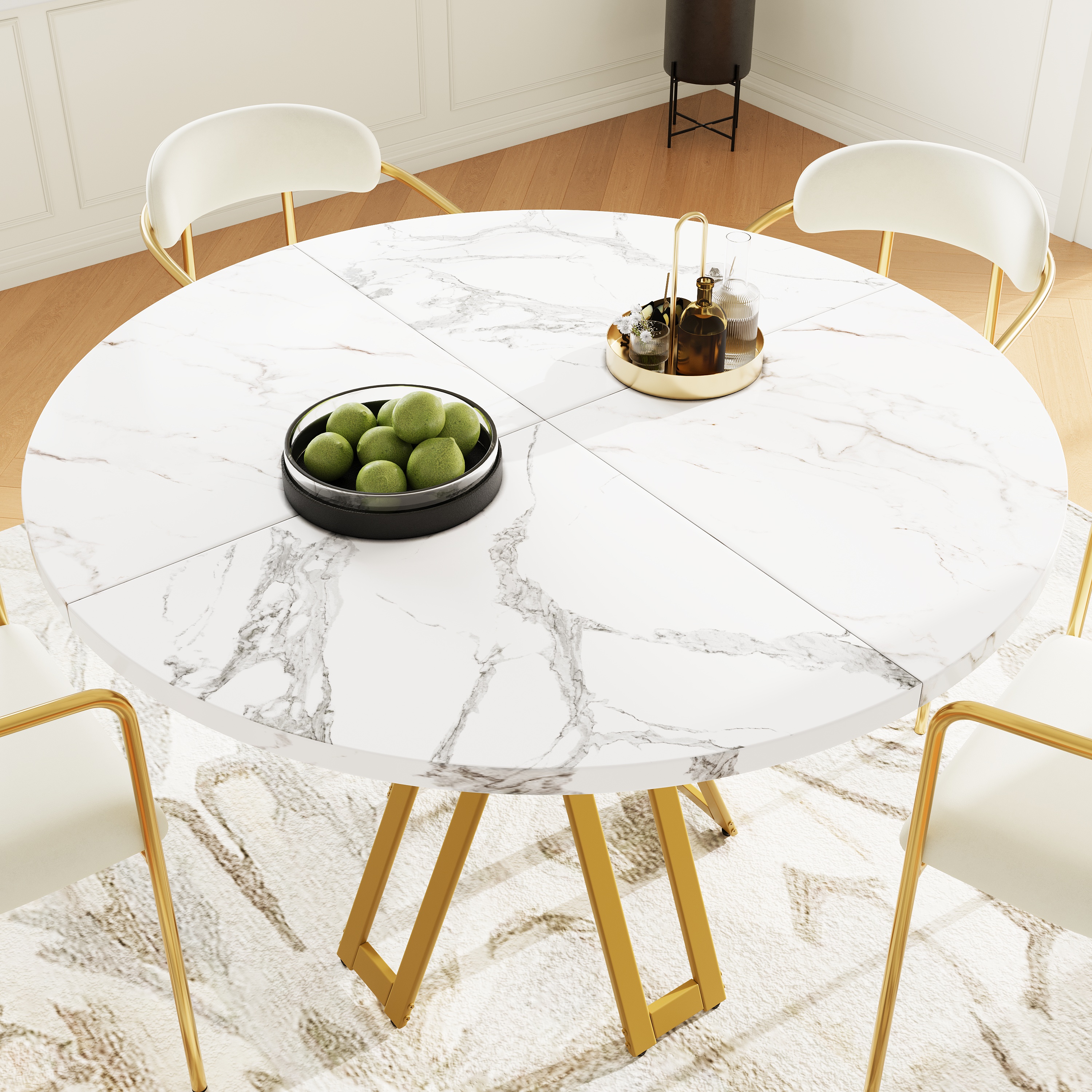 Table ronde doré blanc 100x100 vue 1