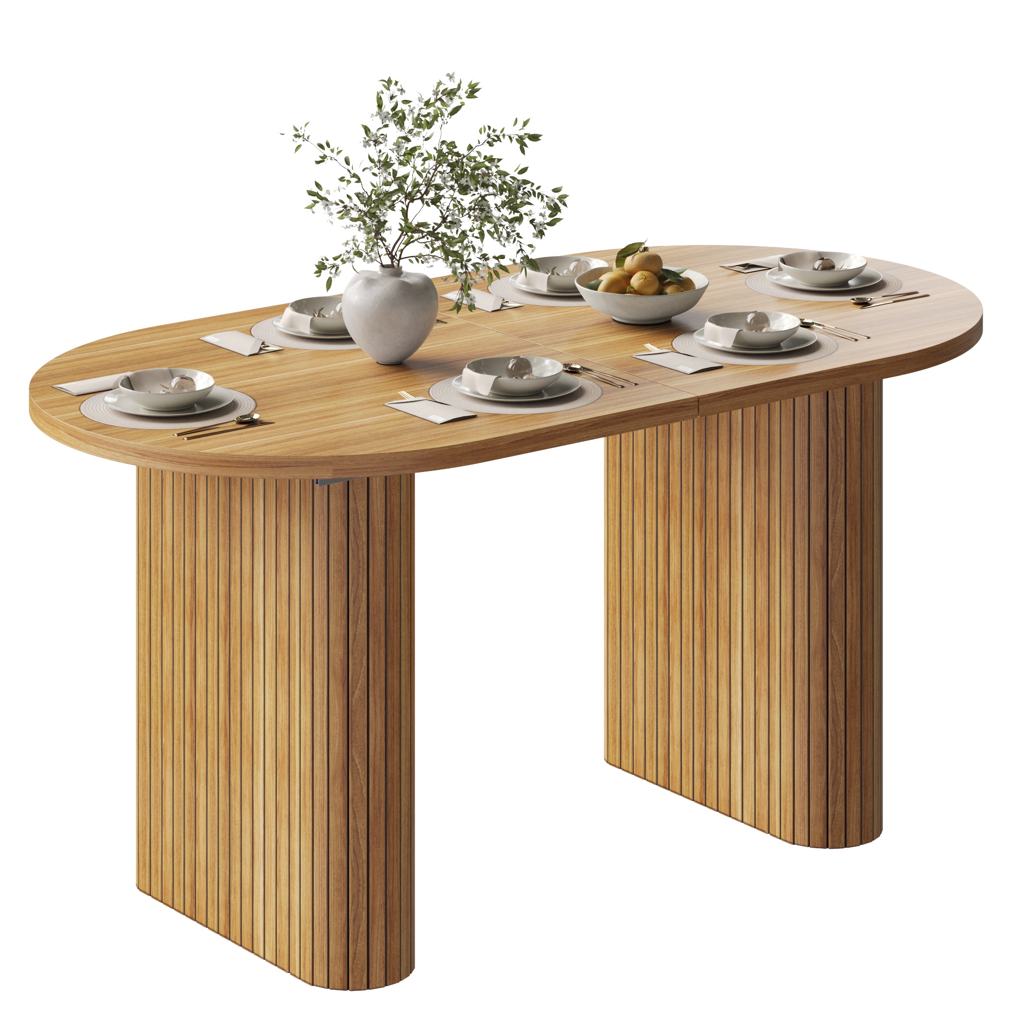 Table à manger extensible ovale 120–160 cm x 80 x 75,5 cm, MDF, métal, Marron - dimensions et détails