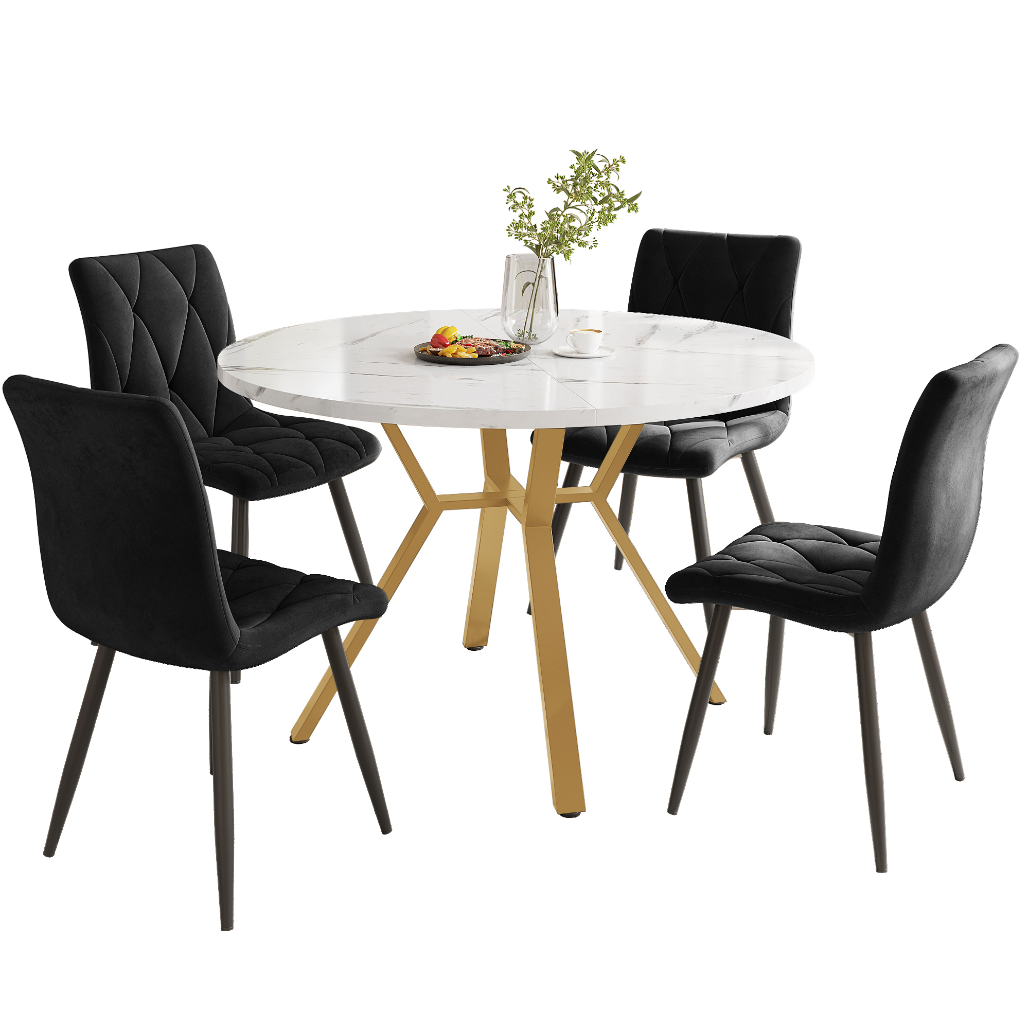 Ensemble table et chaises, 5 pièces, 1 table + 4 chaises, métal et acier, noir - vue 3
