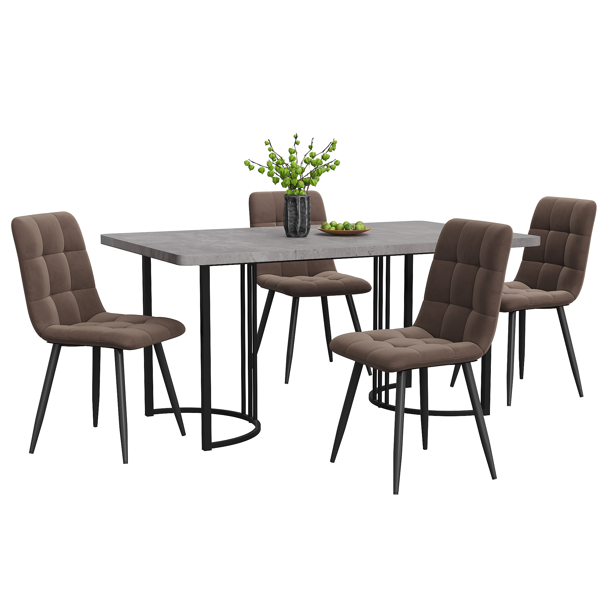 Ensemble table et chaises, 5 pièces, 1 table + 4 chaises, métal et velours, noir - vue 3