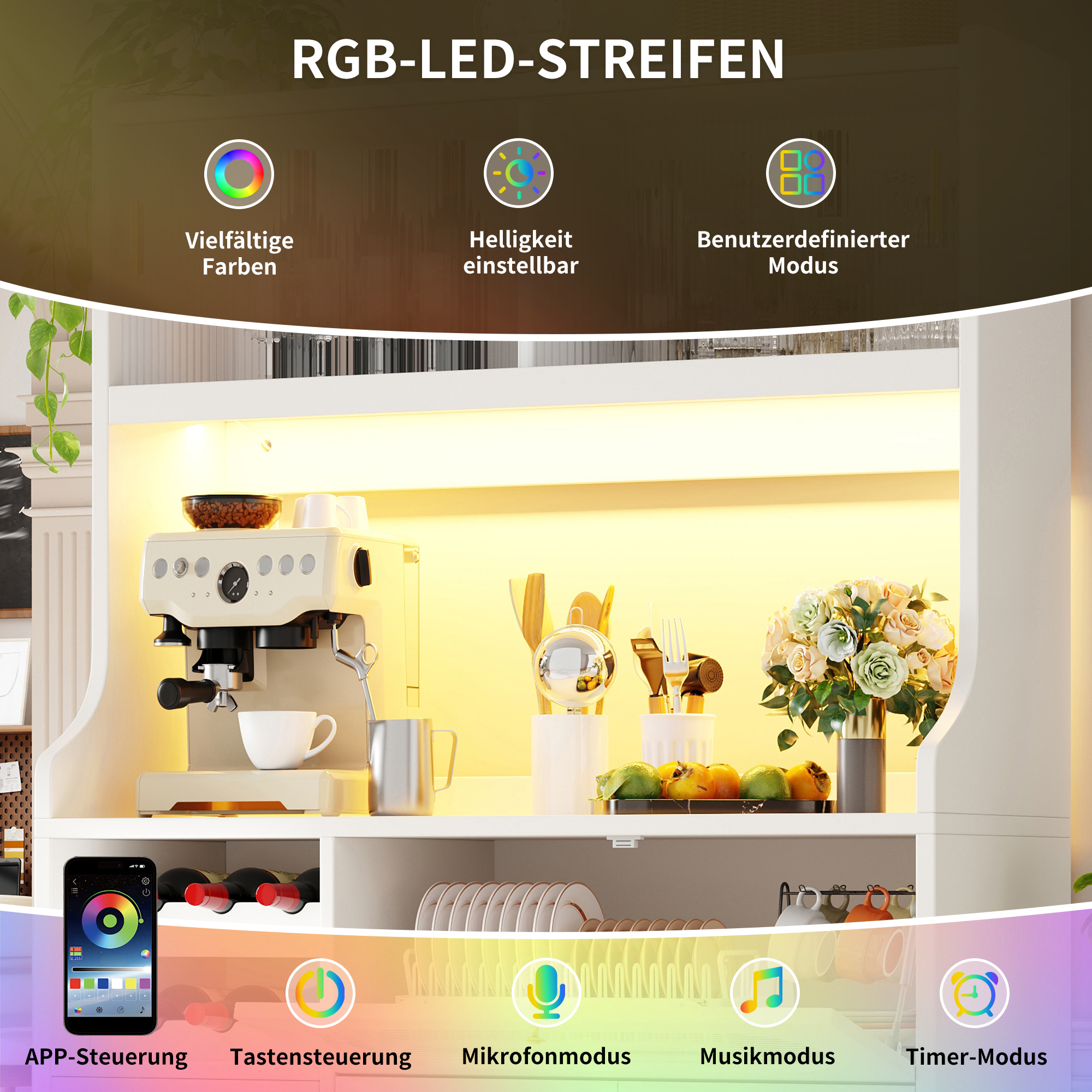 Hochküchenschrank 120cm mit App-gesteuerter RGB-LE