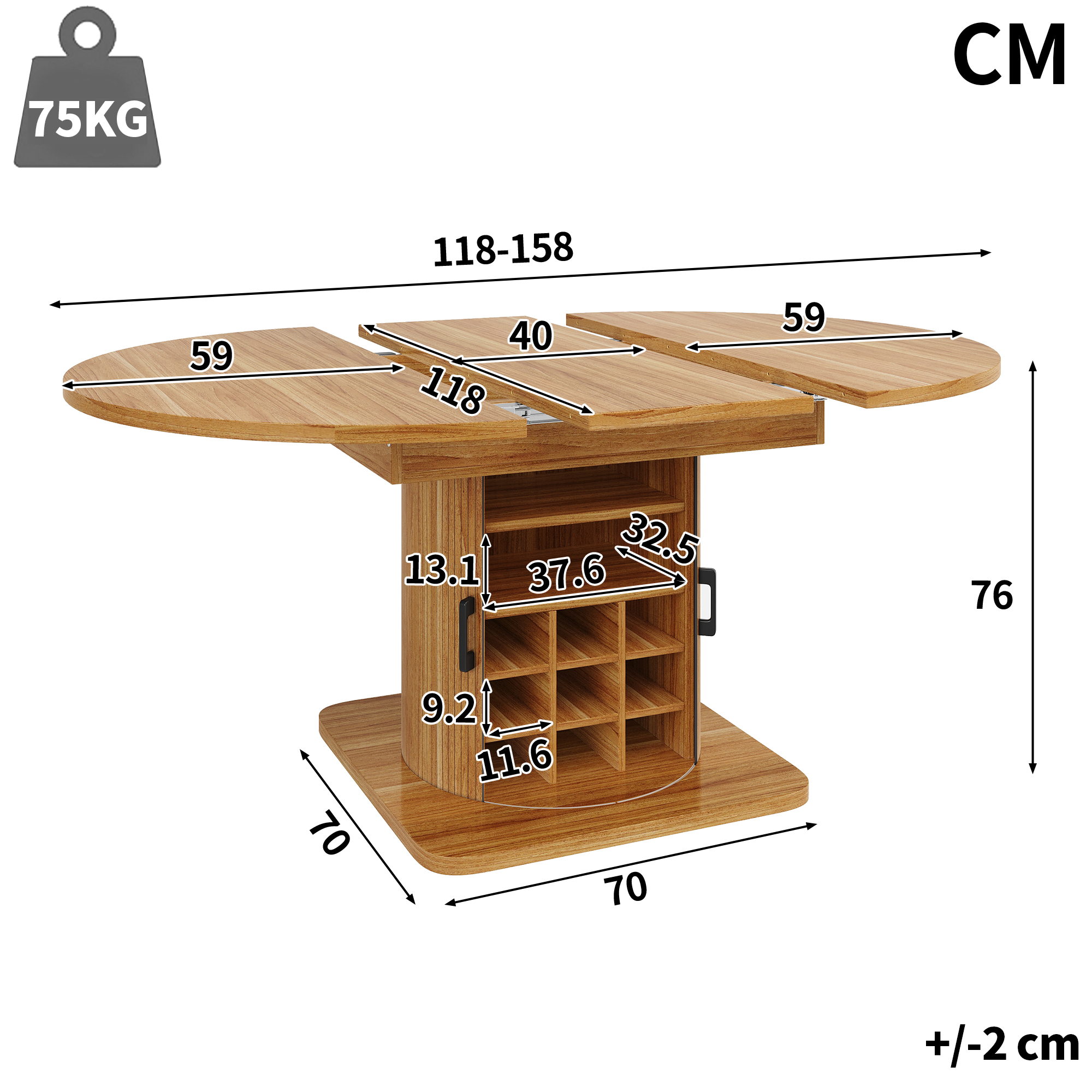 Dimensions îlot de cuisine extensible marron foncé