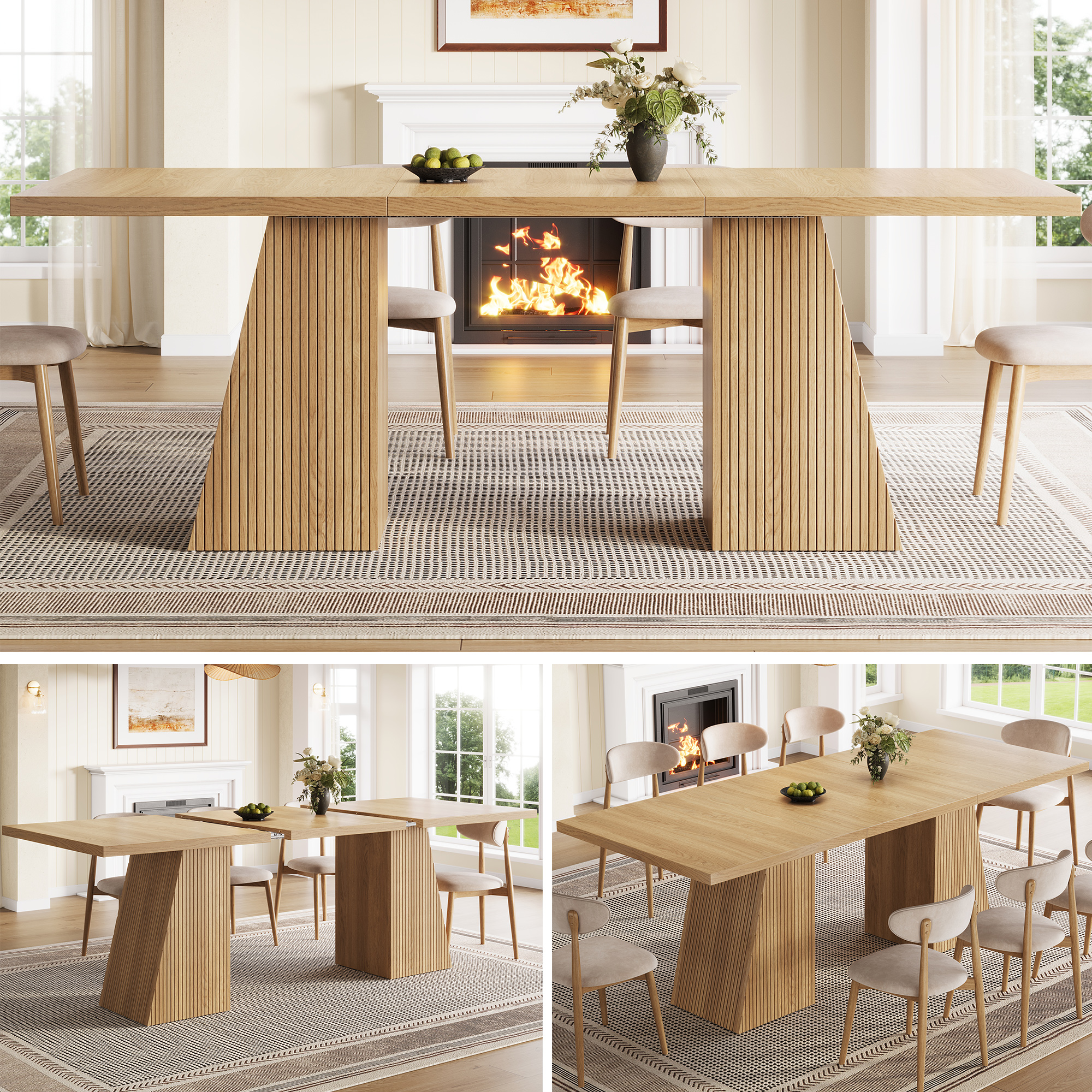 Configurations de la table extensible à décor chêne clair