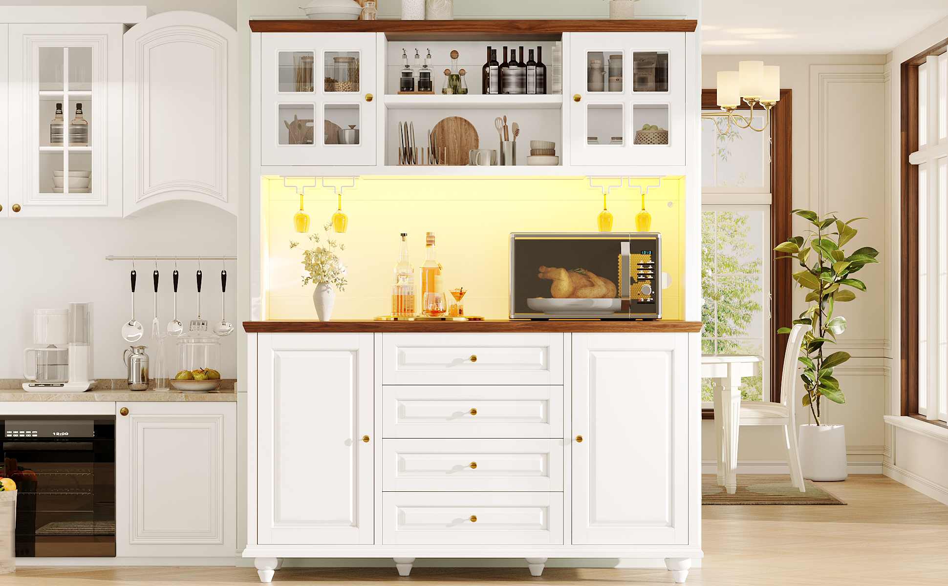 Highboard Küchenschrank mit RGB-LED-Beleuchtung, v