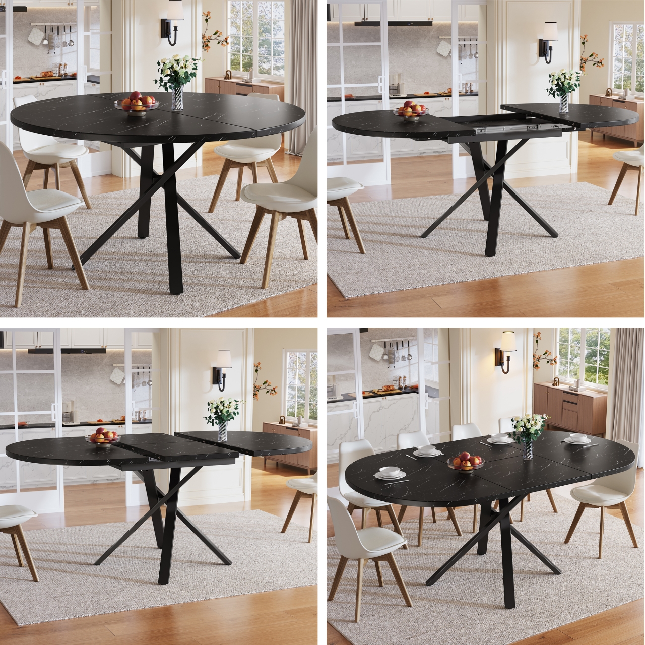 Runder Ausziehtisch mit Marmoroptik - 100 cm (ausz