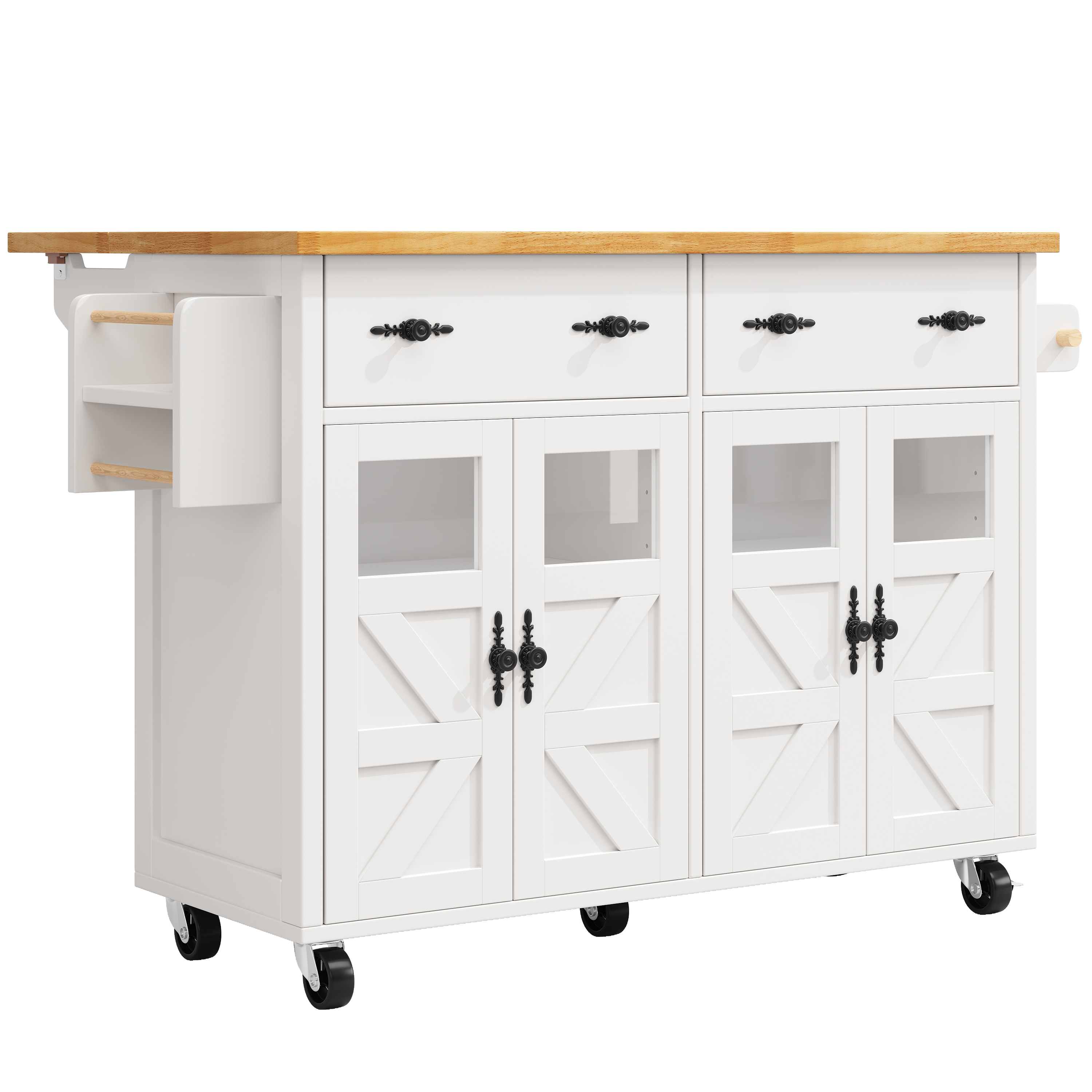 Chariot de service MDF/PB avec portes verre sécurité, plateau extensible, 5 roues (2 avec freins), convertible en buffet, pour cuisine et salon, design moderne, beaucoup de rangement, mobilité, stabilité, fonctionnalité - image 18