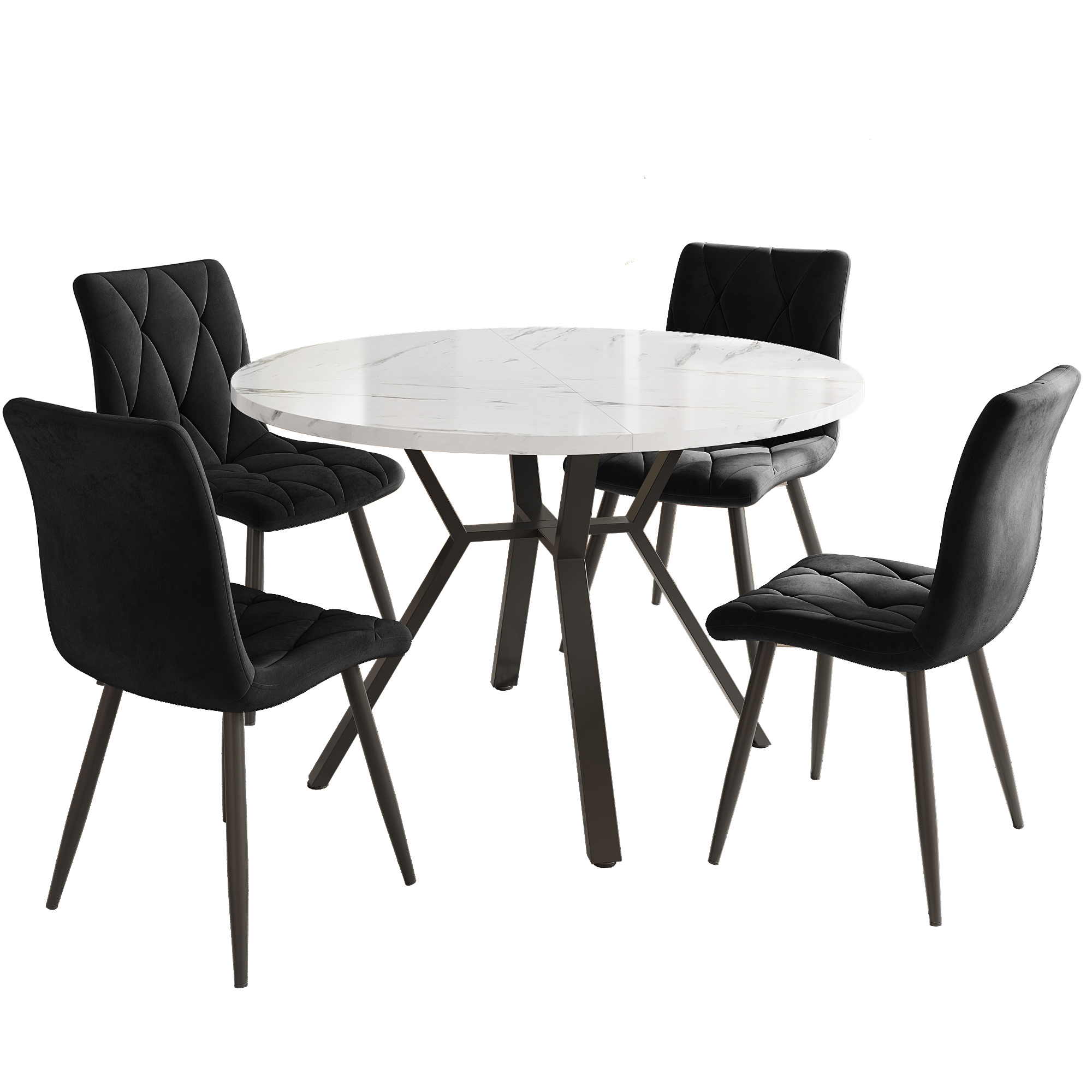 Ensemble table et chaises, 5 pièces, 1 table + 4 chaises, métal et acier, noir - vue 3