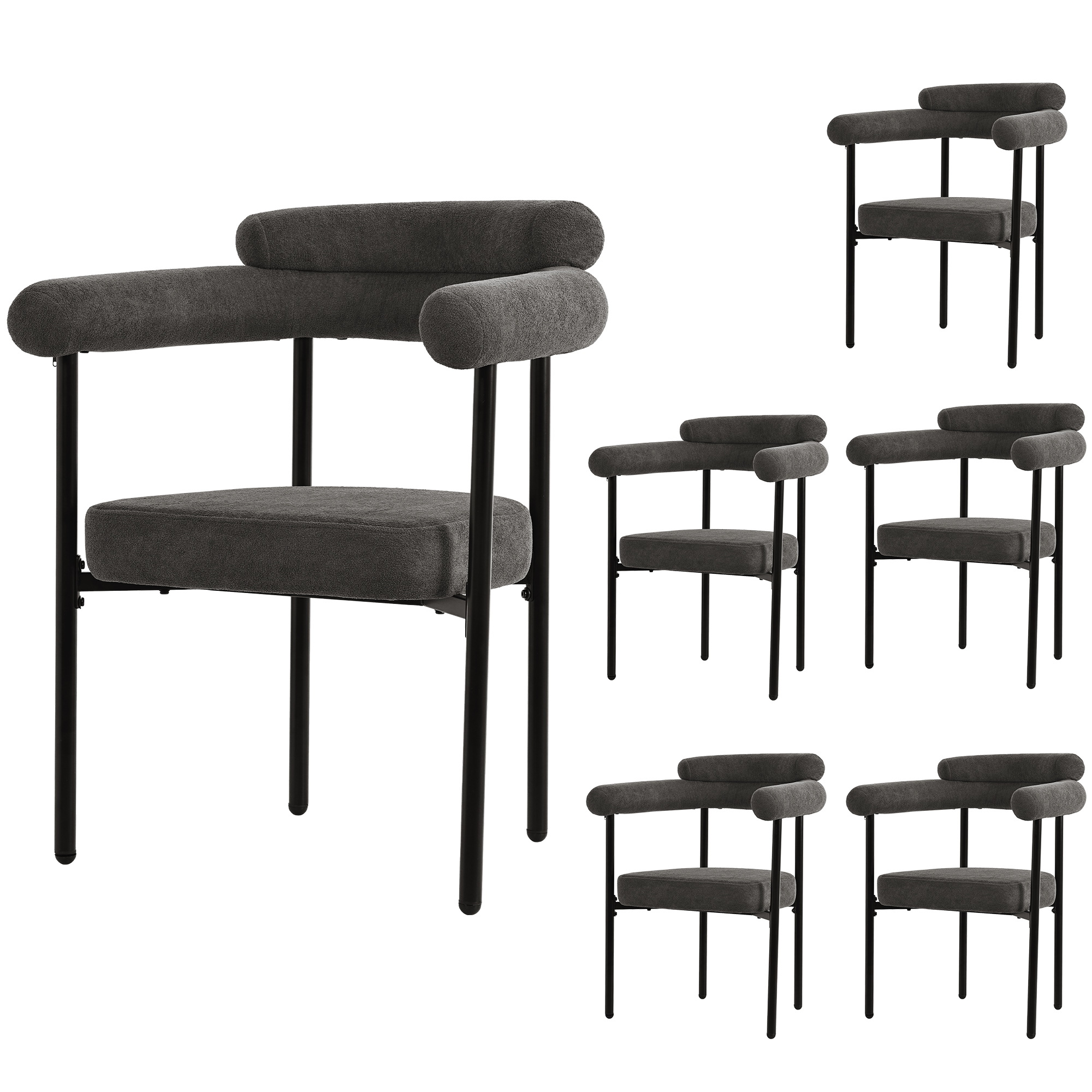 Chaise de salle à manger, lot de 6, 70 x 62 x 84 cm, tissu et métal, gris foncé - vue 1