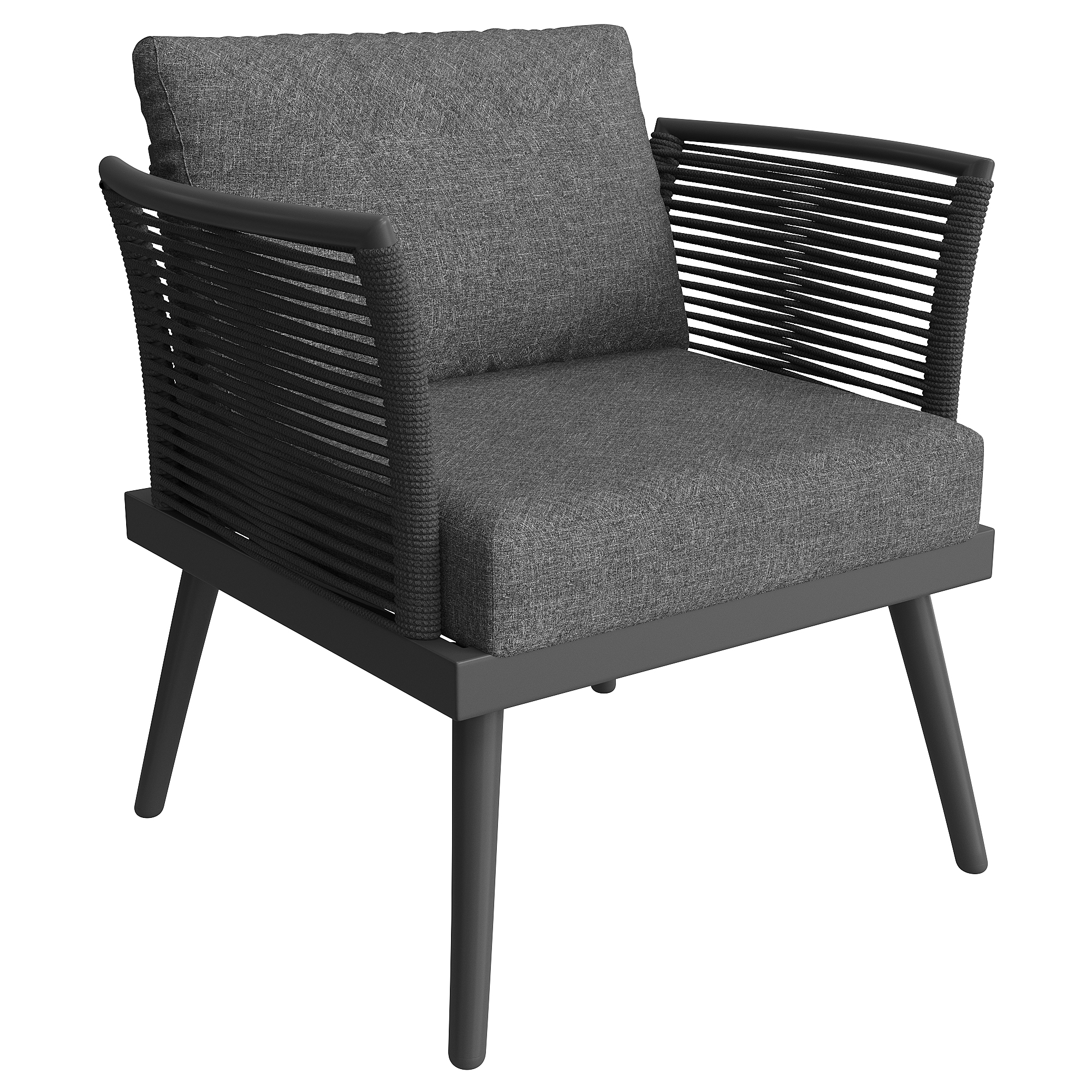 Salon de jardin modulable 7 places en L avec fauteuils et table basse WPC, structure fer, coussins, Gris - dimensions et spécifications