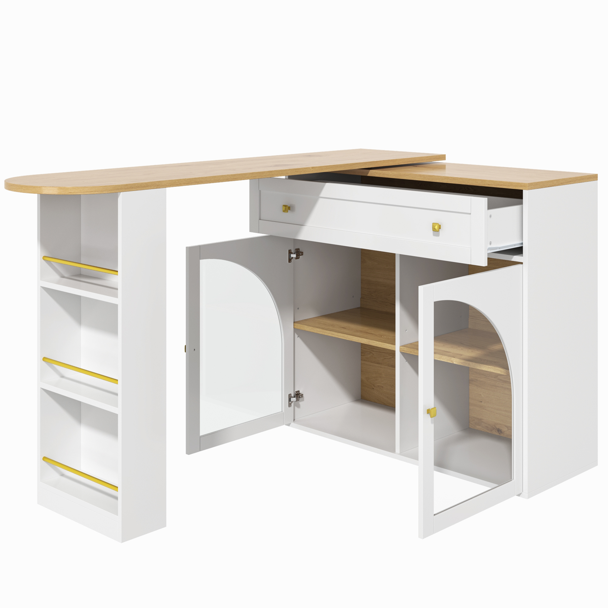 Armoire bar rotative 360° avec étagère 3 niveaux, MDF, poignées métal, portes verre sécurité, pour restaurant, salon, home-bar, design moderne, beaucoup de rangement, style élégant, stabilité, fonctionnalité - image 19