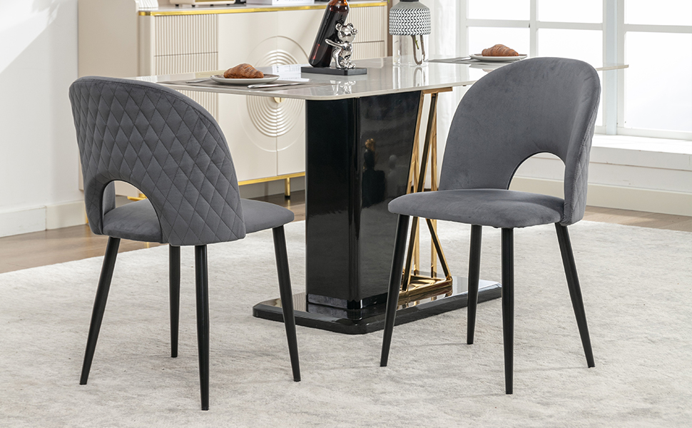 Chaise de salle à manger en velours avec dossier losange, cadre métal, pieds réglables, pour salle à manger et salon, design élégant, confort supérieur, stabilité, style moderne, utilisation polyvalente, durabilité, facile entretien - image 5