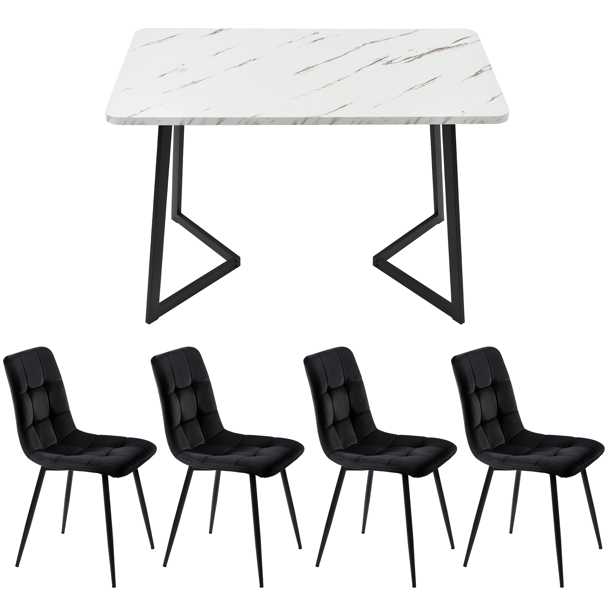 Ensemble table et chaises, 5 pièces, 1 table + 4 chaises, velours et MDF, noir - vue 2