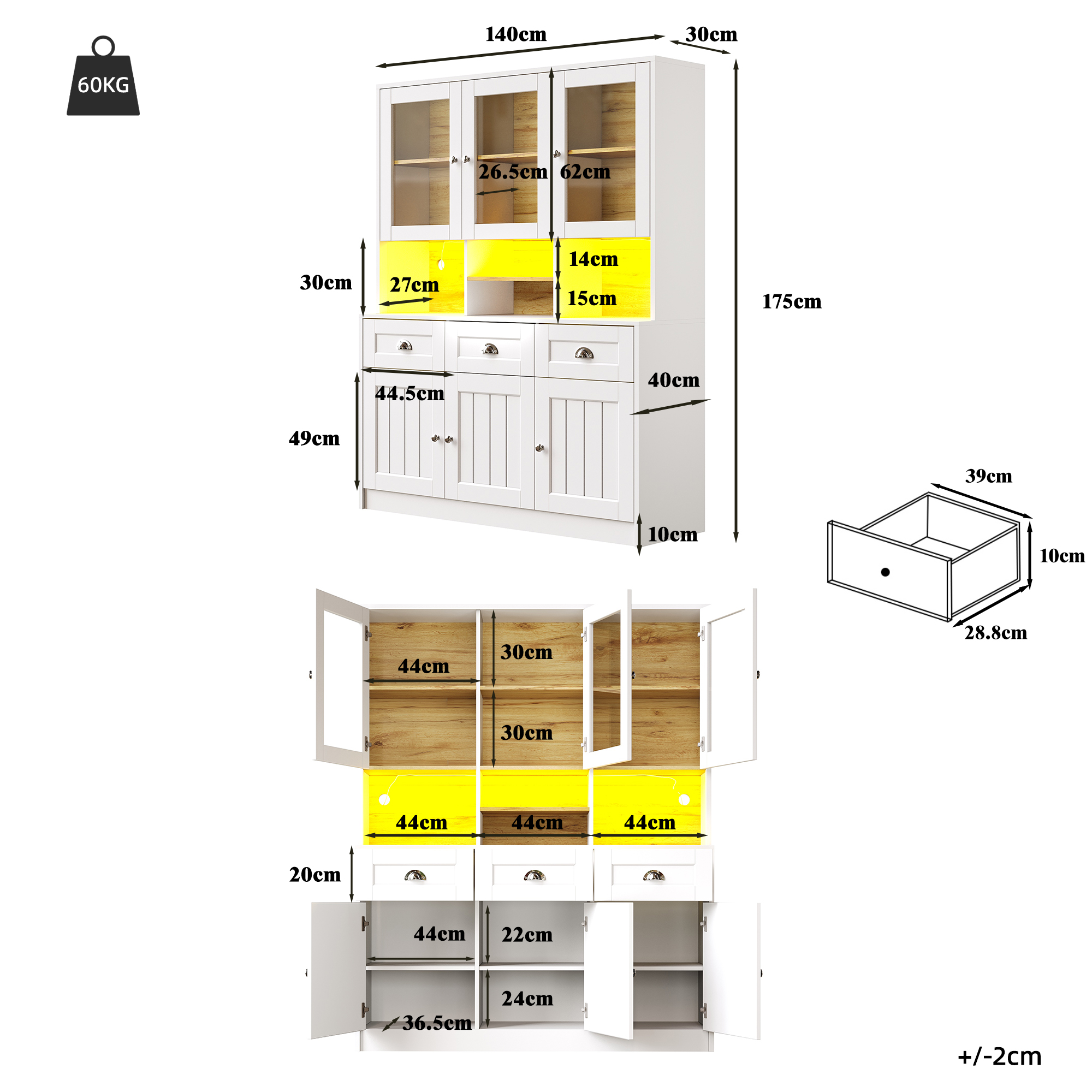 Küchenschrank(140×40×175cm), Hochschrank Küchenbuf